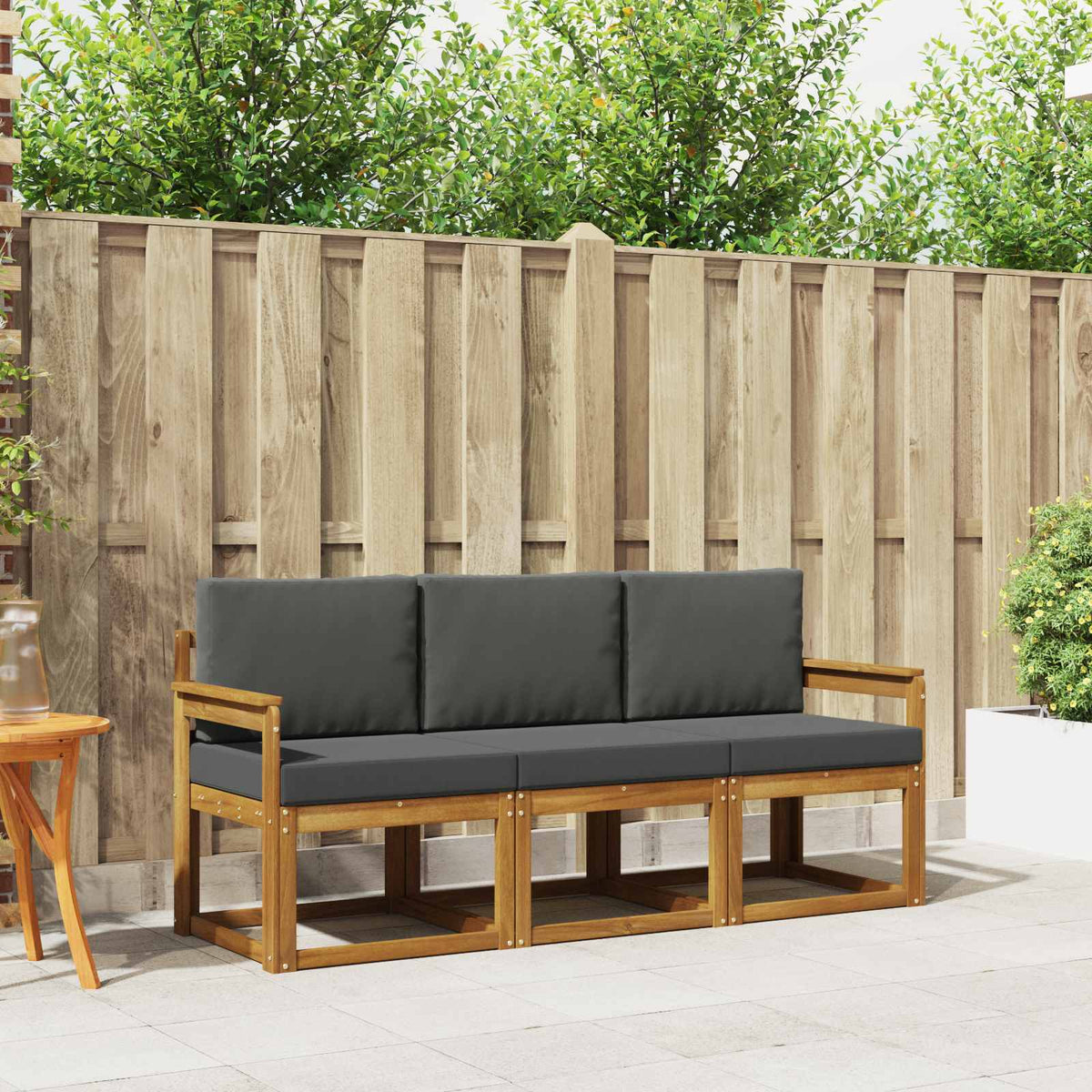 Outdoor Sofa Set with Cushion 3 pcs Natural and Anthracite