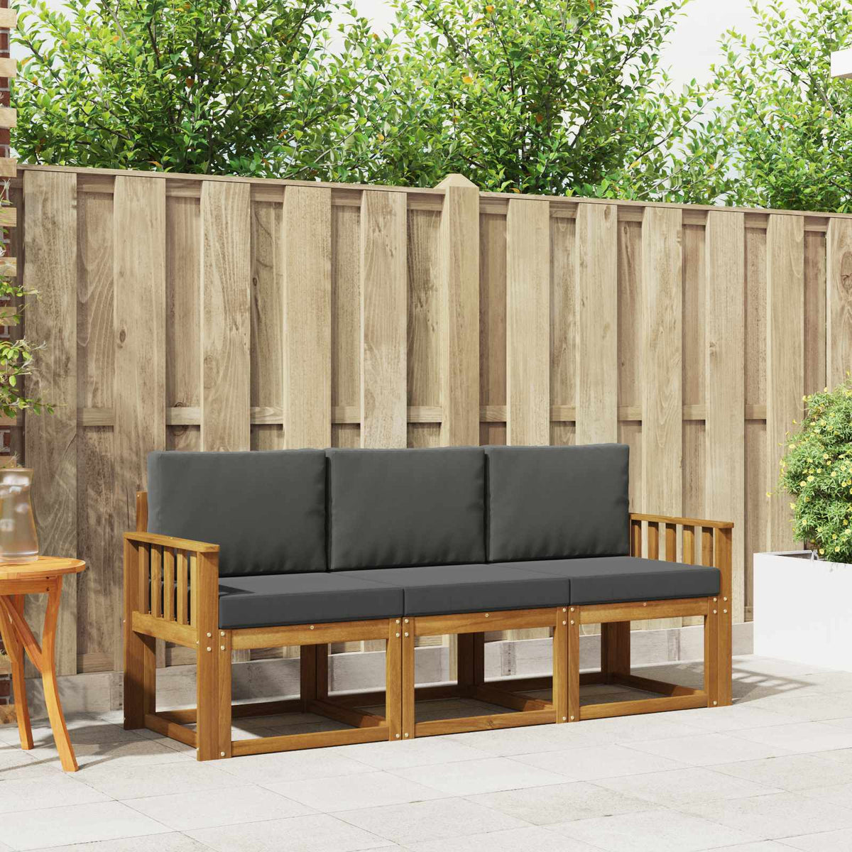 Outdoor Sofa Set with Cushion 3 pcs Natural and Anthracite