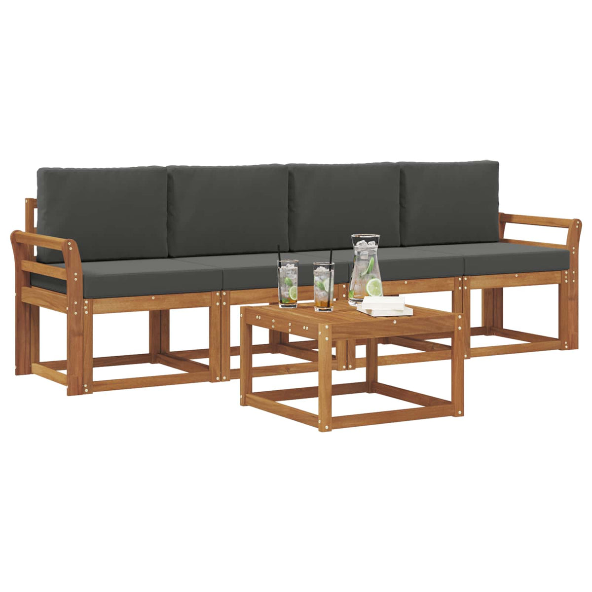 Outdoor Sofa Set with Cushion 5 pcs Natural and Anthracite
