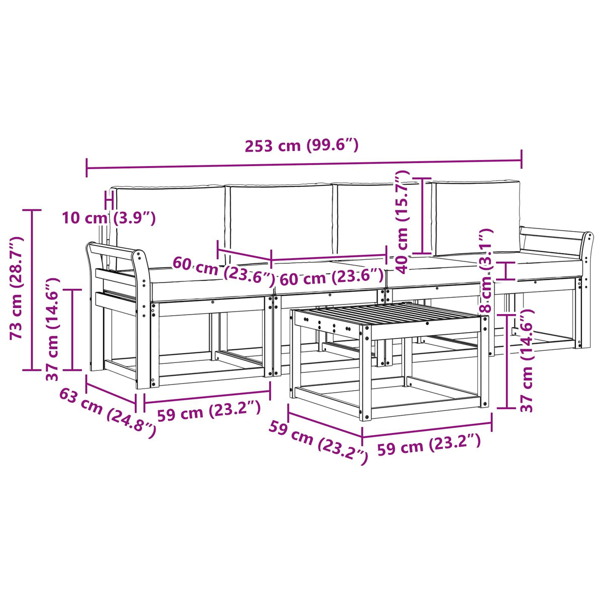 Outdoor Sofa Set with Cushion 5 pcs Natural and Anthracite