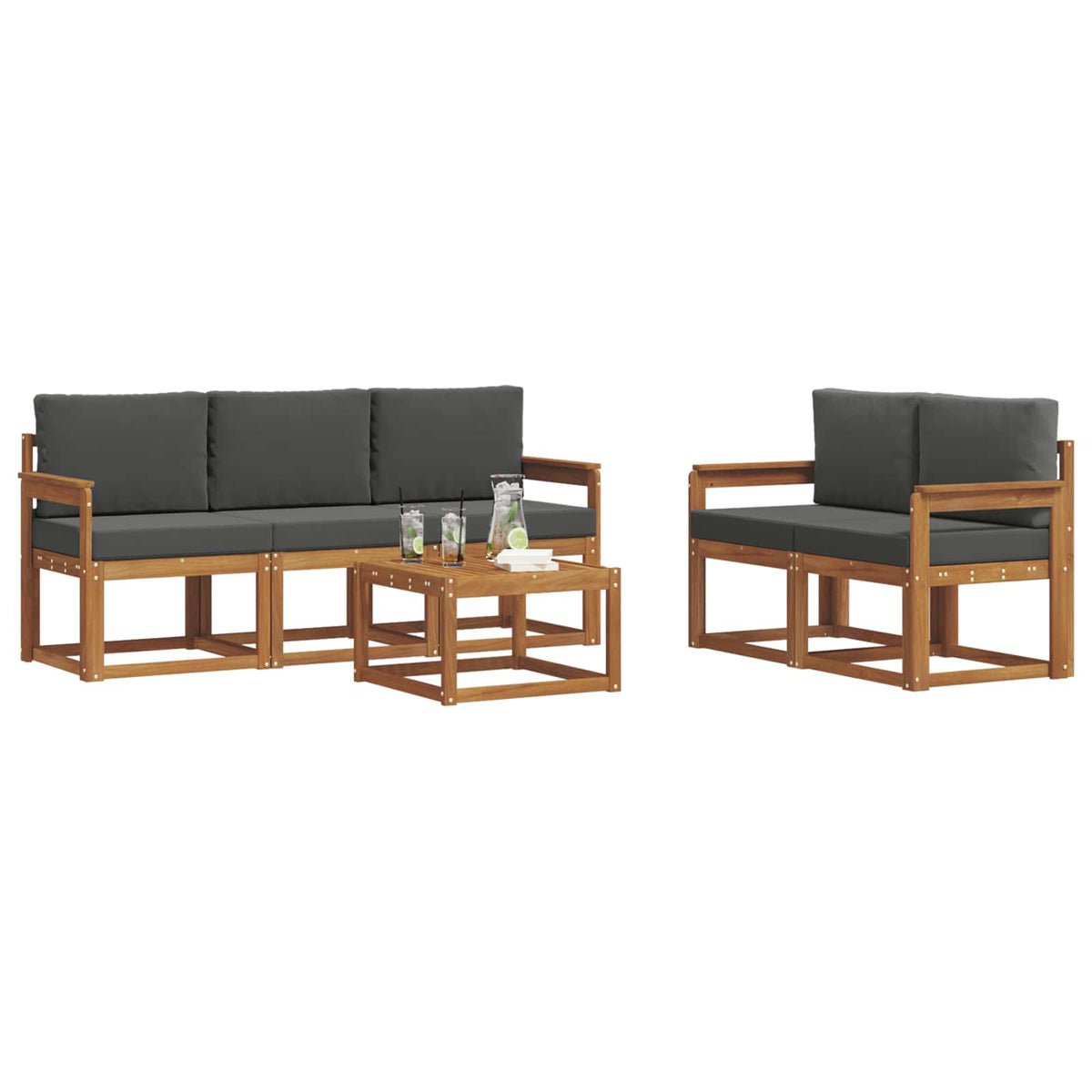 Outdoor Sofa Set with Cushion 6 pcs Natural and Anthracite