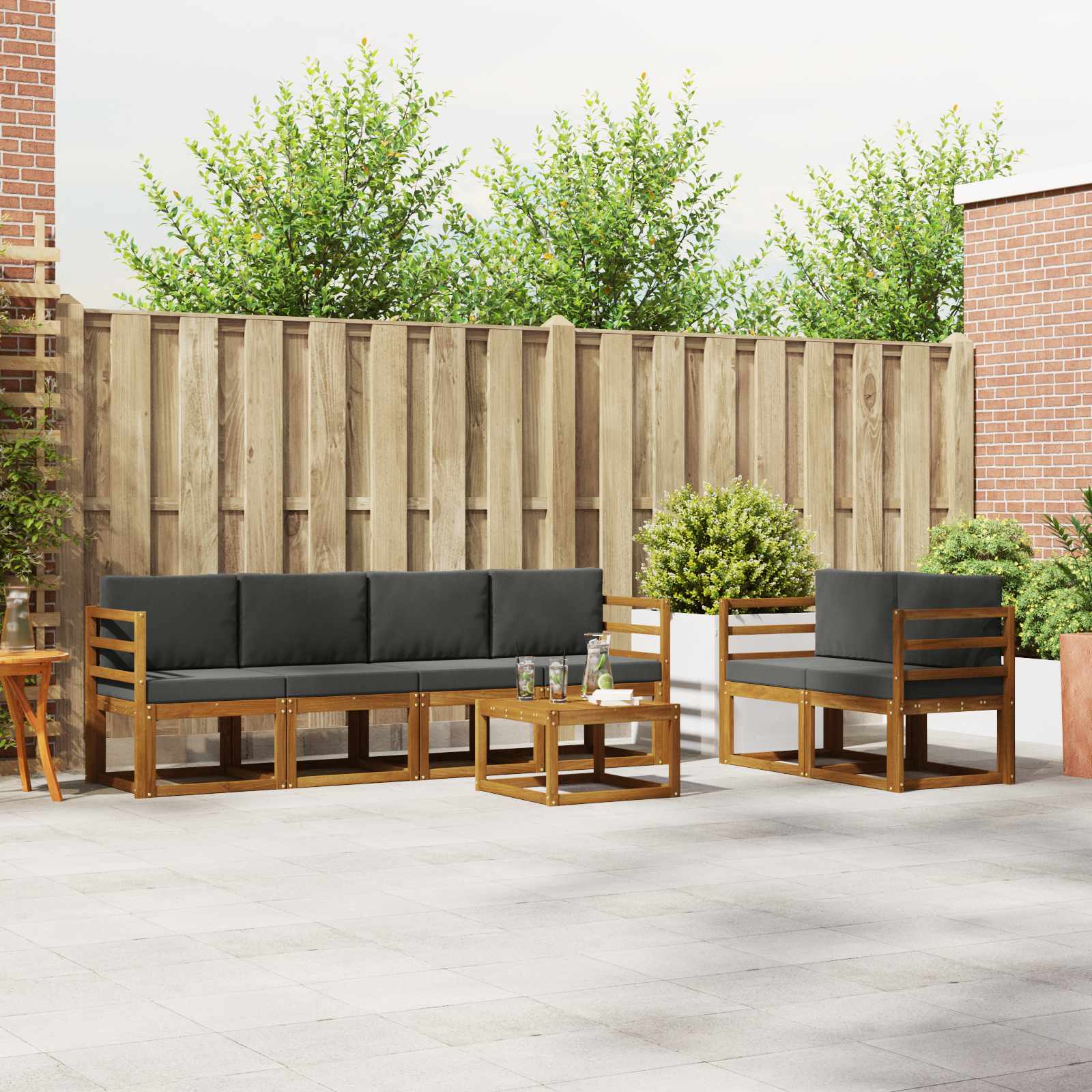 Outdoor Sofa Set with Cushion 7 pcs Natural and Anthracite