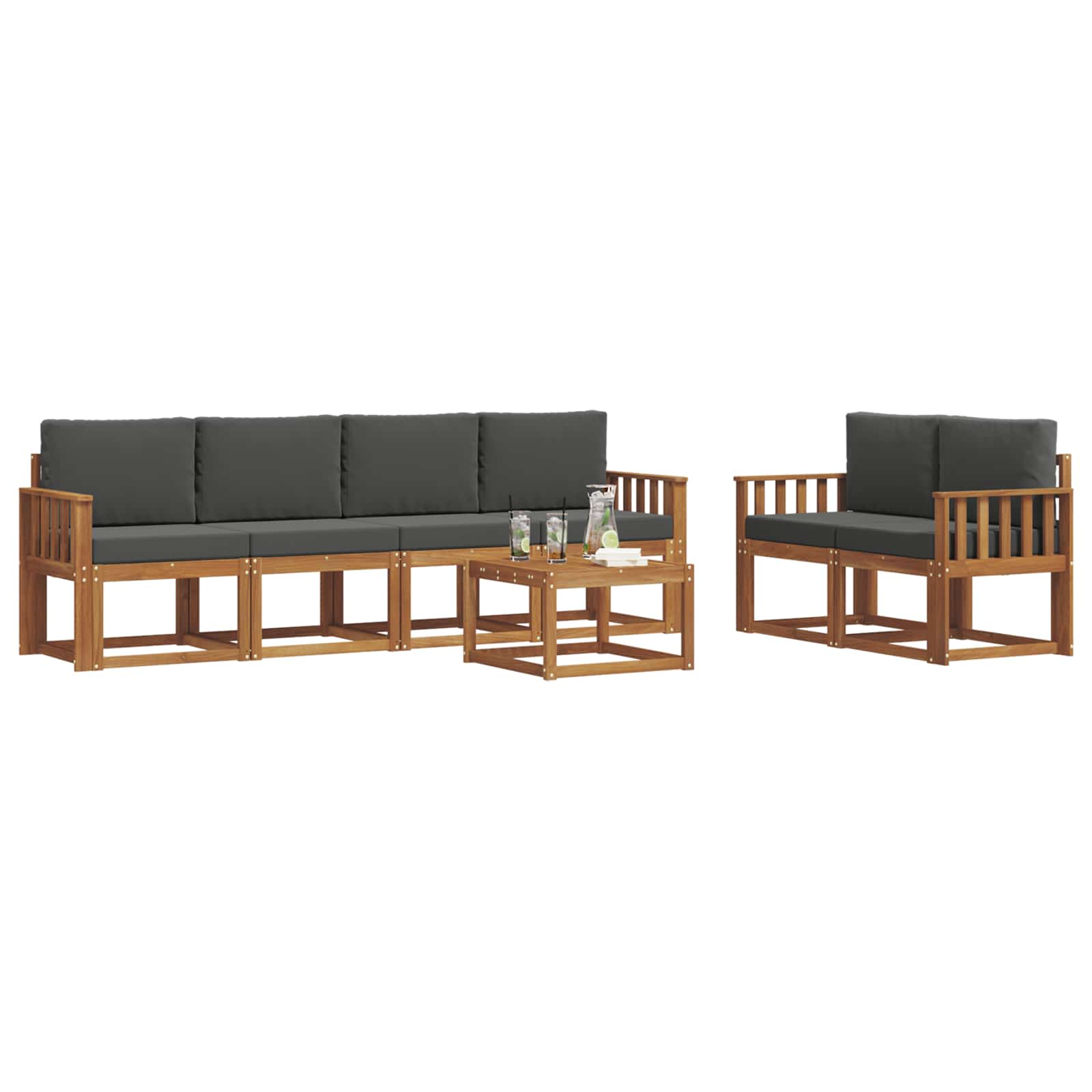 Outdoor Sofa Set with Cushion 7 pcs Natural and Anthracite
