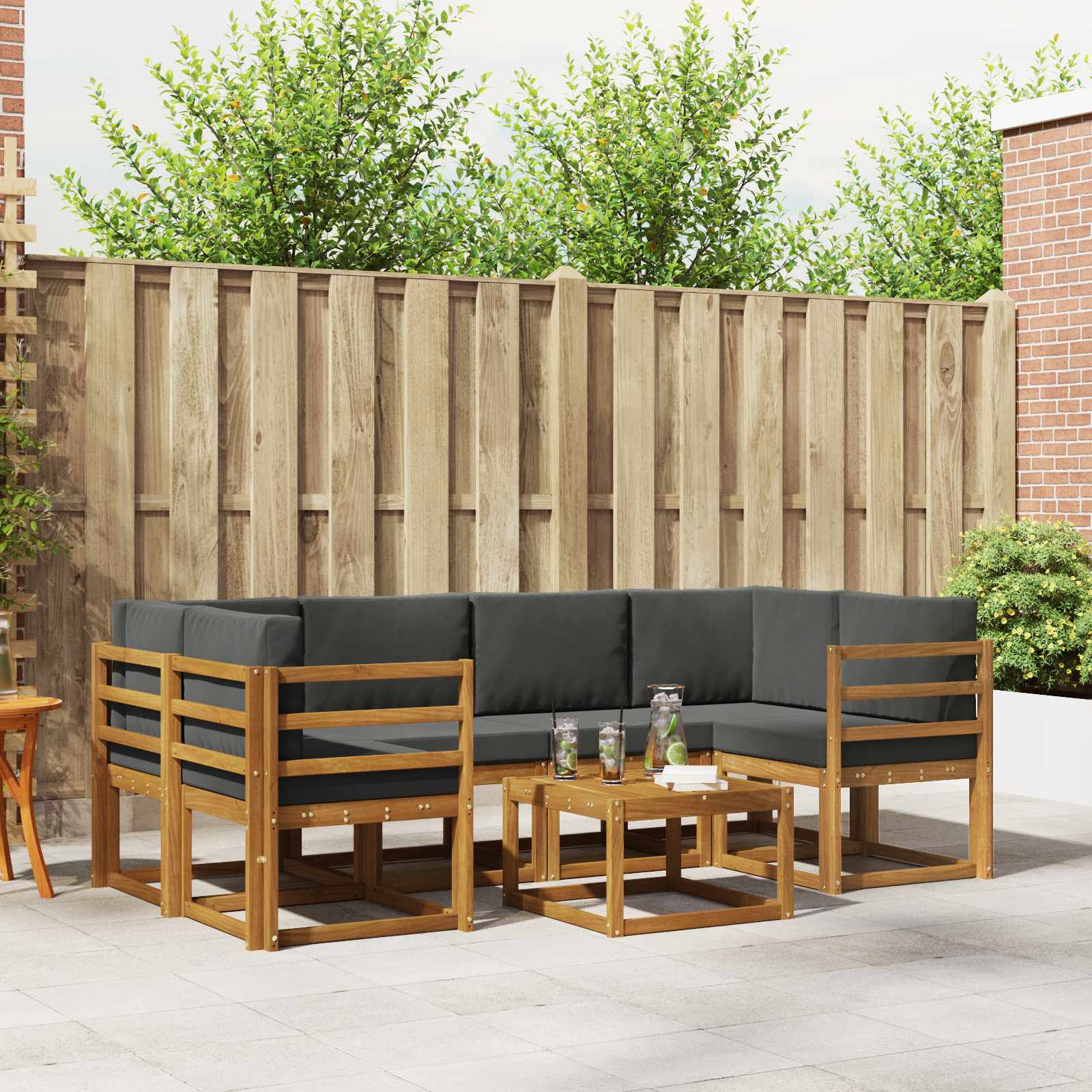 Outdoor Sofa Set with Cushion 7 pcs Natural and Anthracite