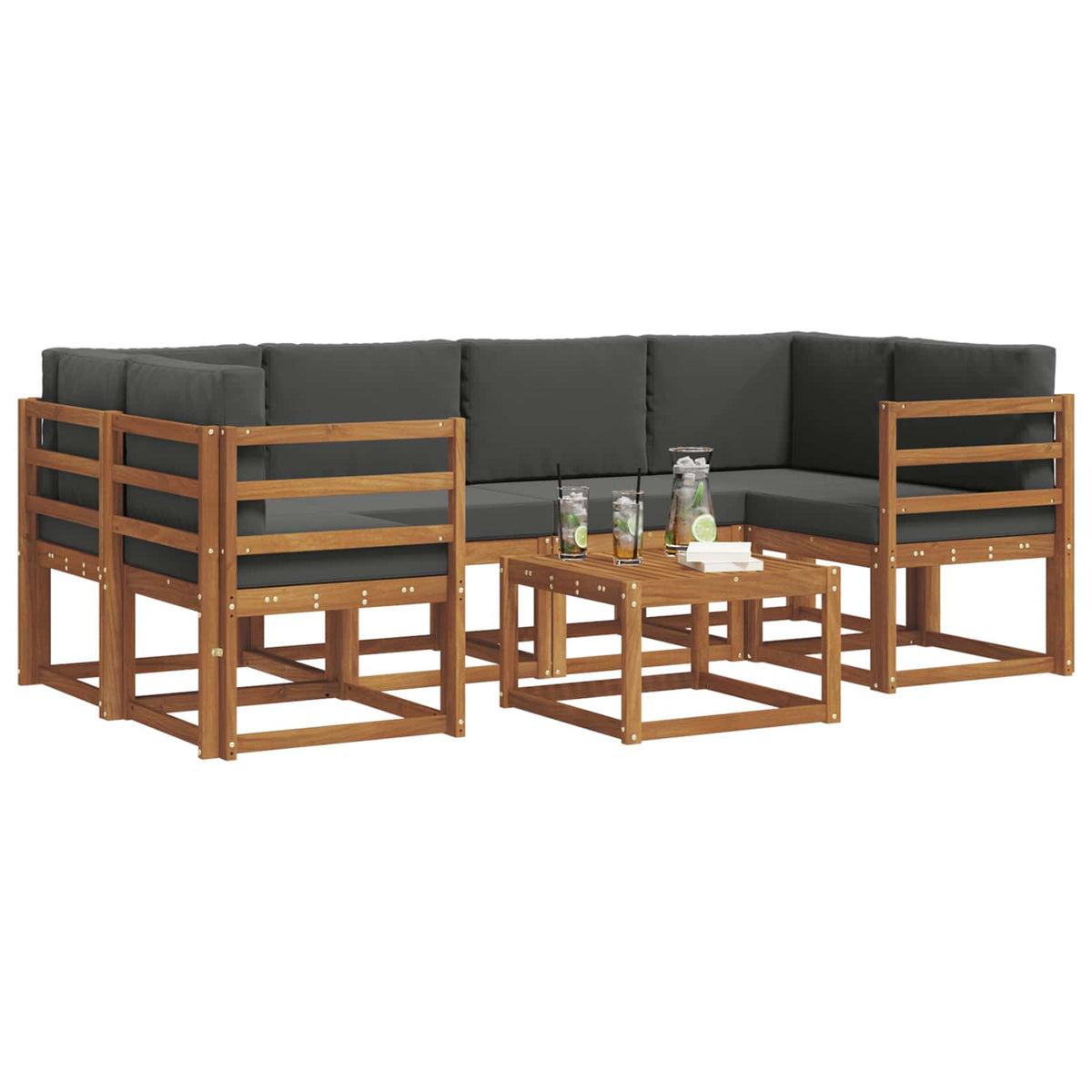 Outdoor Sofa Set with Cushion 7 pcs Natural and Anthracite