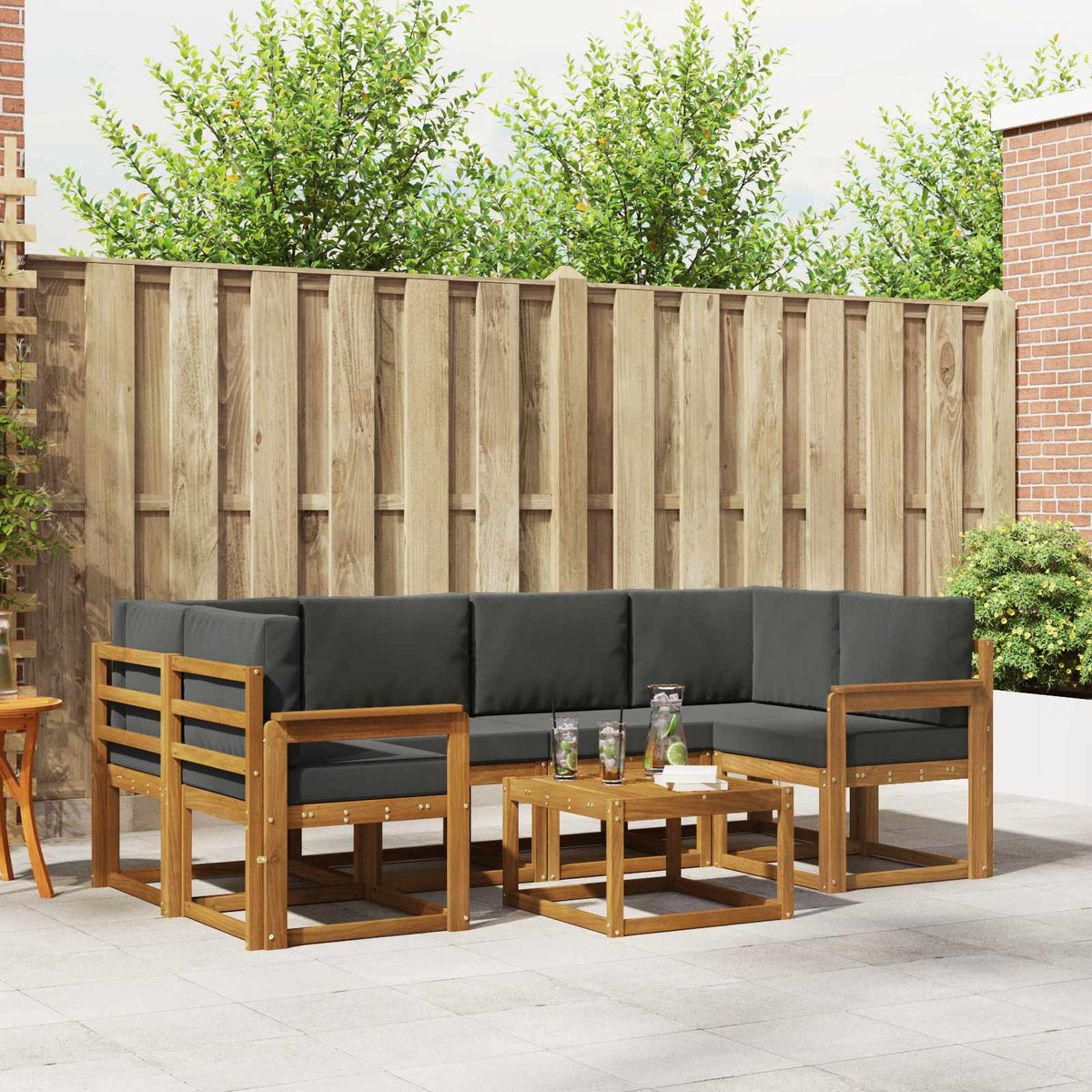 Outdoor Sofa Set with Cushion 7 pcs Natural and Anthracite