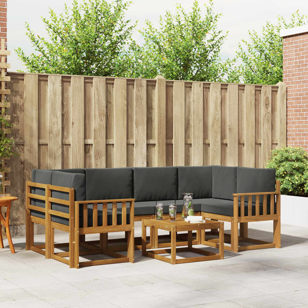 Outdoor Sofa Set with Cushion 7 pcs Natural and Anthracite