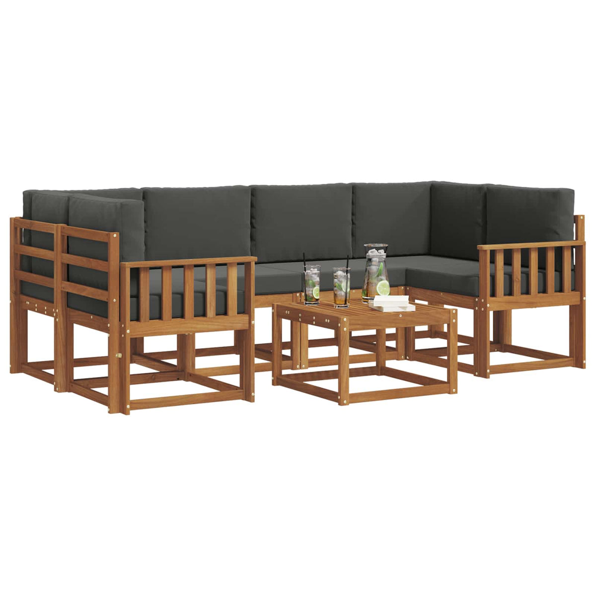 Outdoor Sofa Set with Cushion 7 pcs Natural and Anthracite