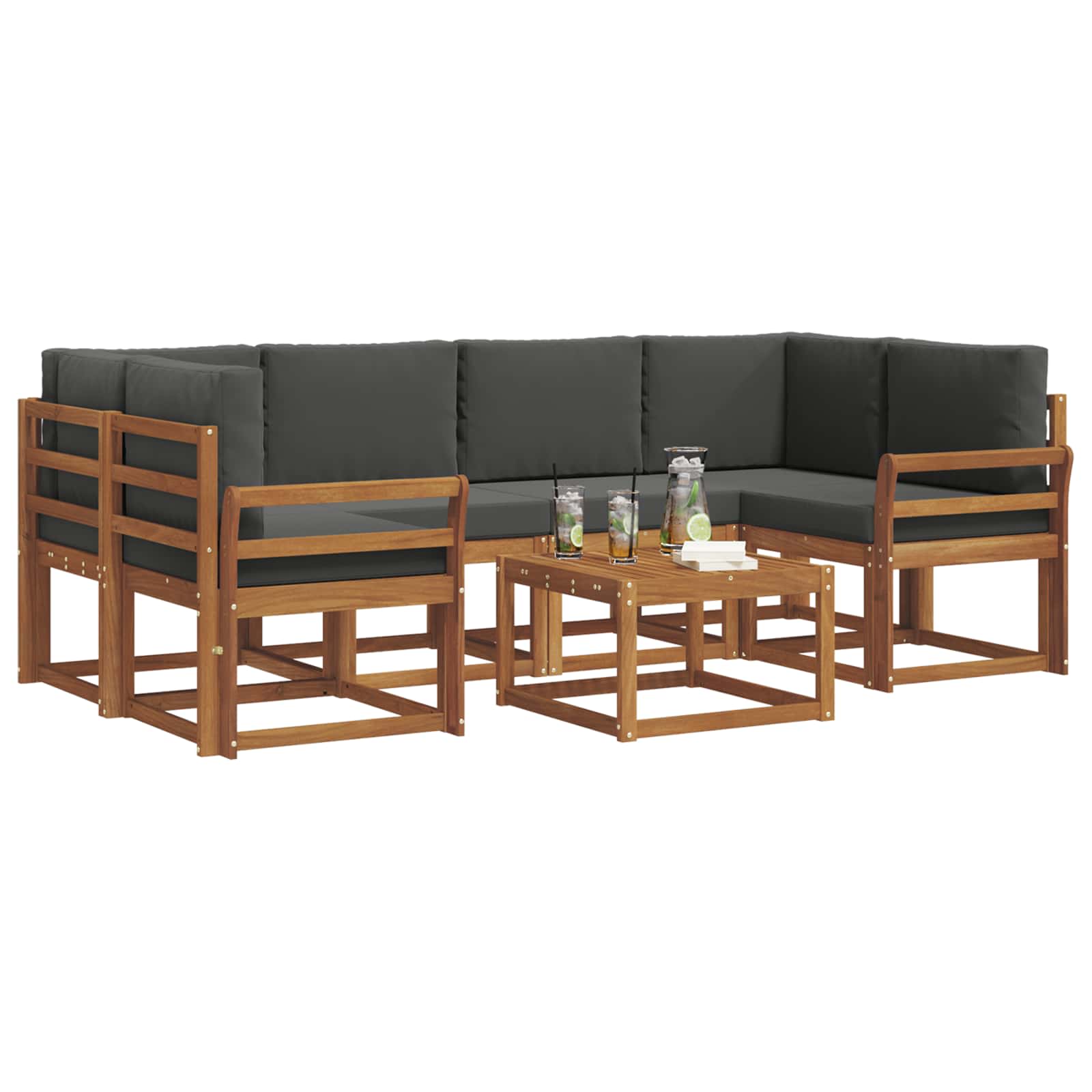 Outdoor Sofa Set with Cushion 7 pcs Natural and Anthracite