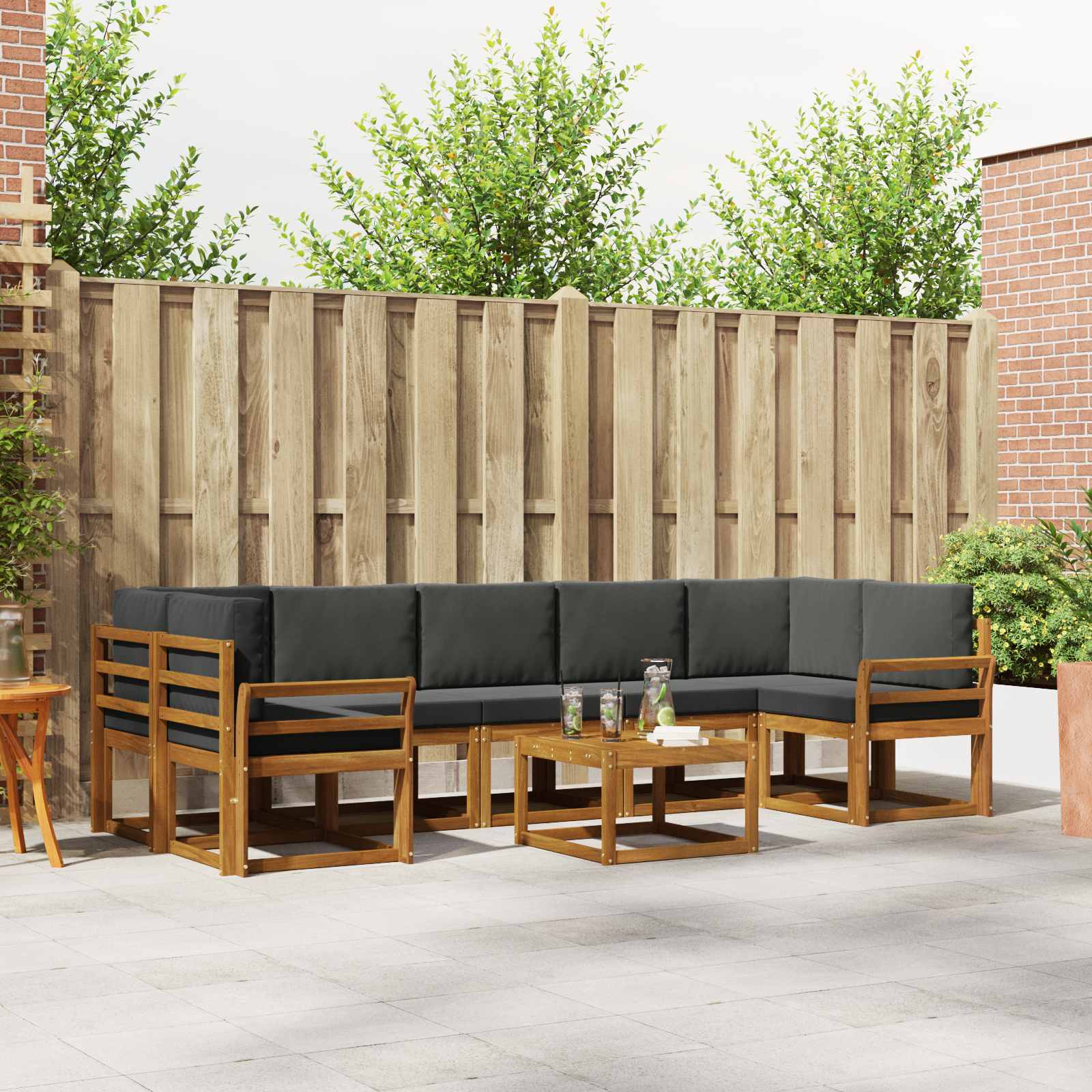 Outdoor Sofa Set with Cushion 8 pcs Natural and Anthracite