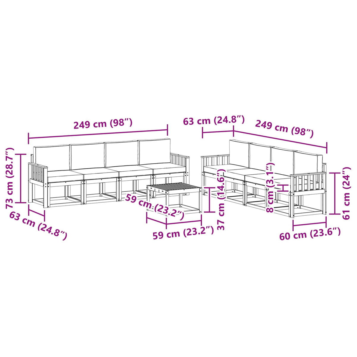 Outdoor Sofa Set with Cushion 9 pcs Natural and Anthracite