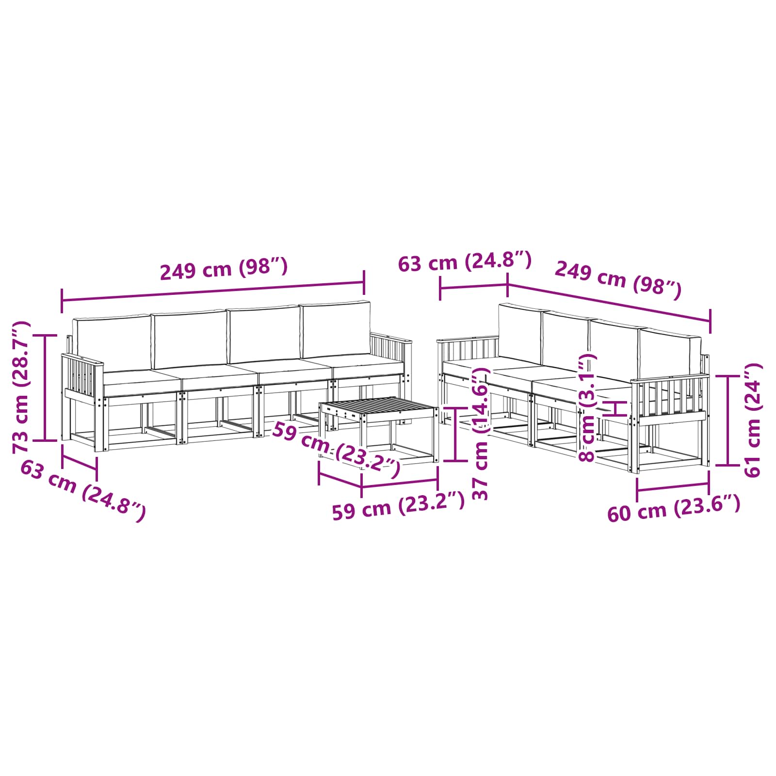 Outdoor Sofa Set with Cushion 9 pcs Natural and Anthracite