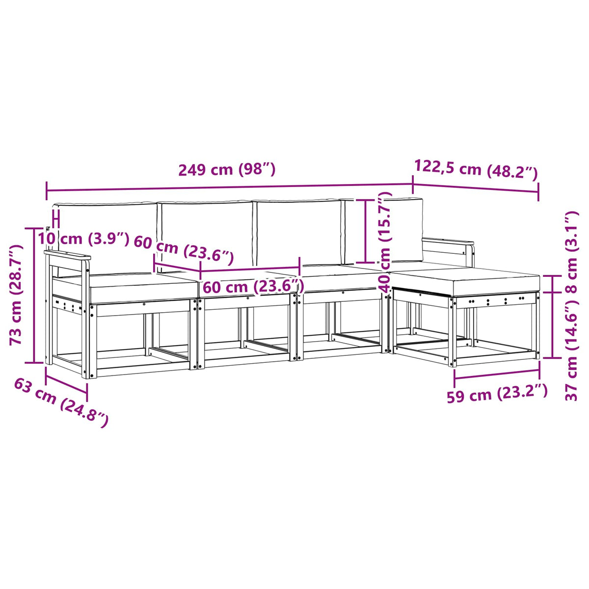 Outdoor Sofa Set 5 pcs Natural and Anthracite Solid Acacia Wood
