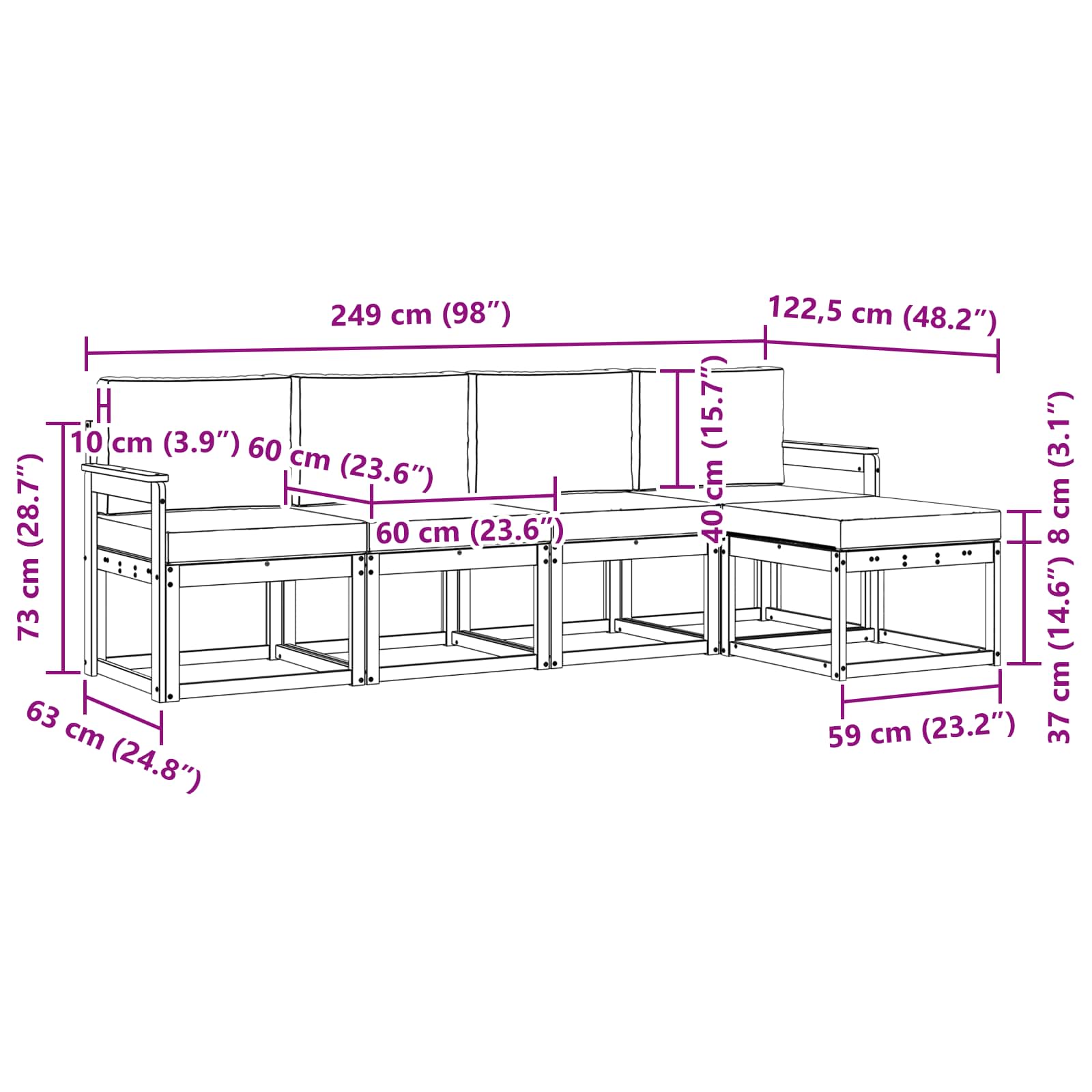 Outdoor Sofa Set 5 pcs Natural and Anthracite Solid Acacia Wood