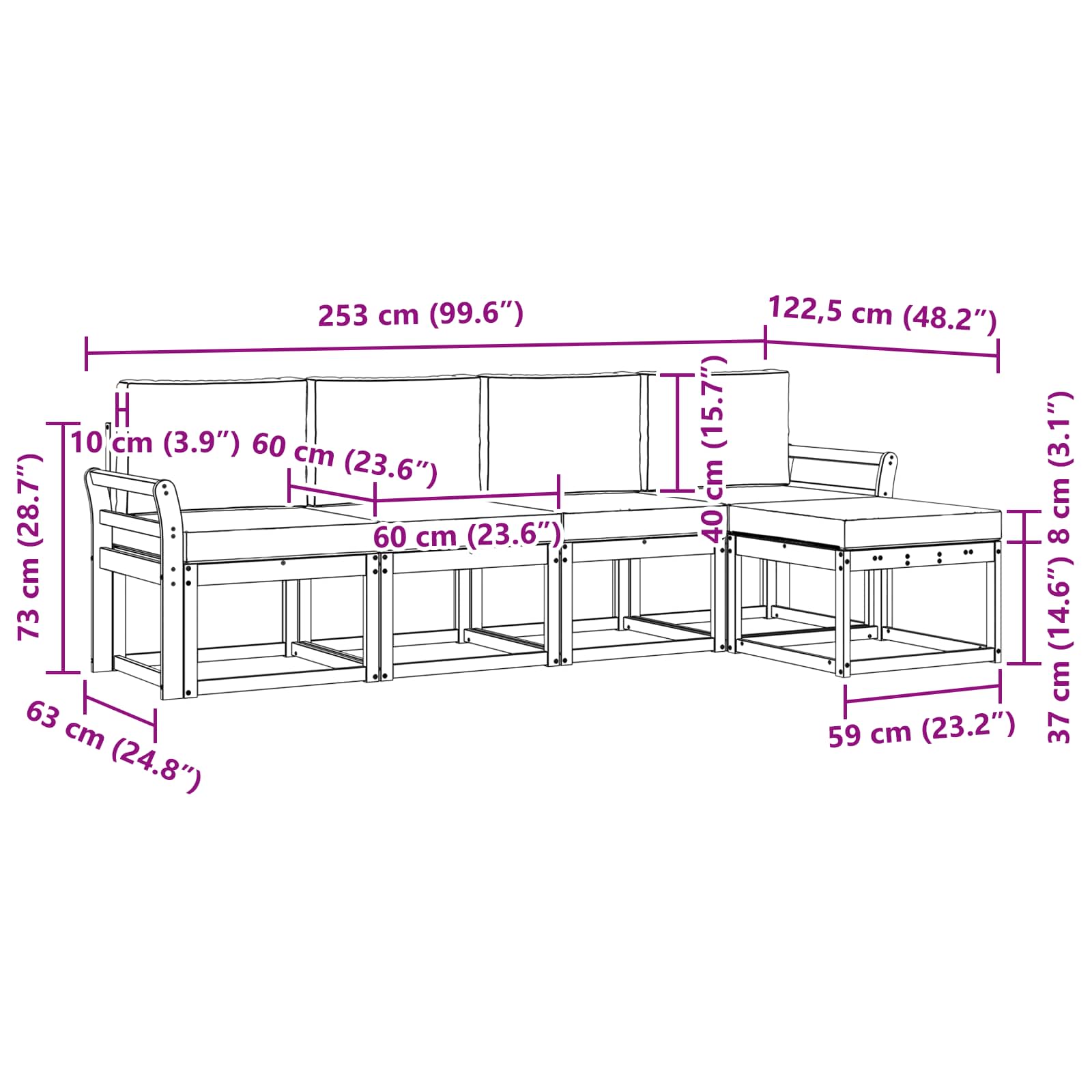 Outdoor Sofa Set 5 pcs Natural and Anthracite Solid Acacia Wood