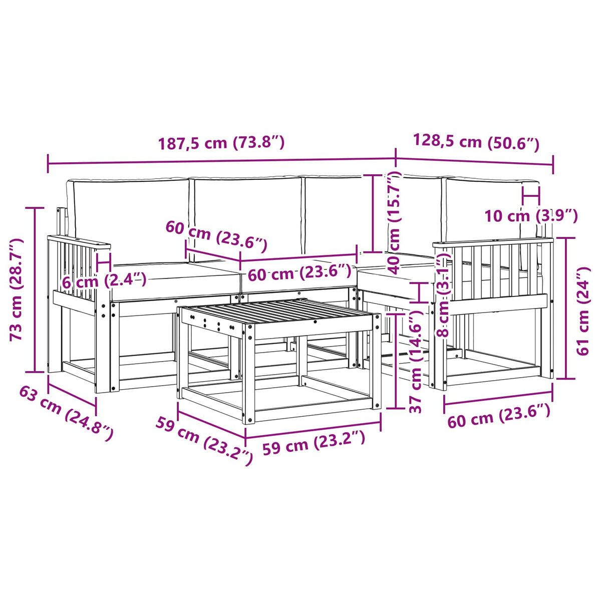 Outdoor Sofa Set 5 pcs Natural and Anthracite