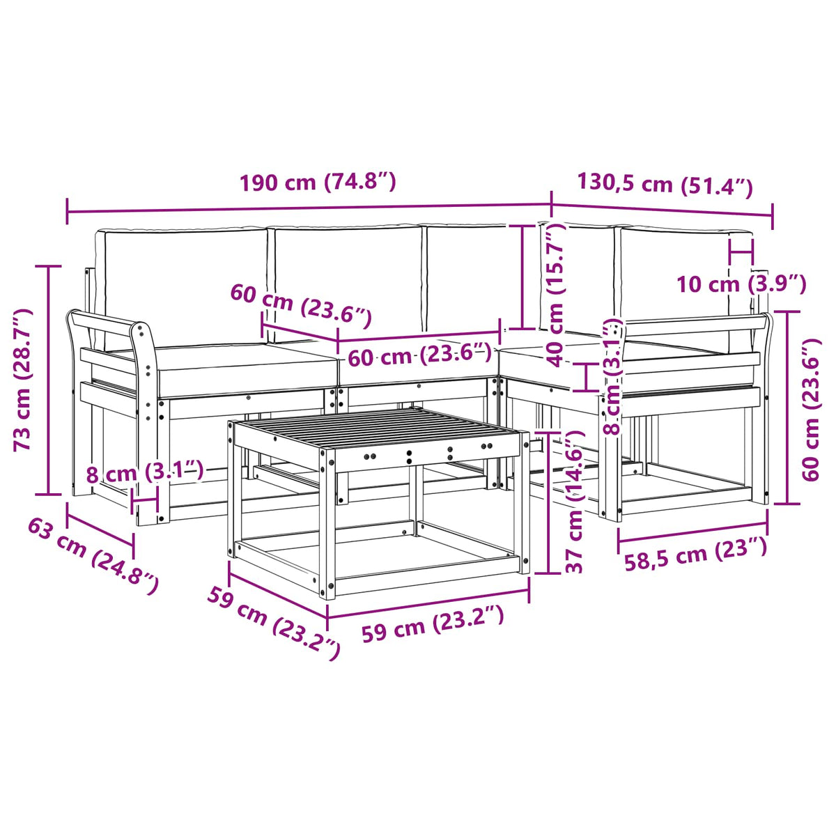 Outdoor Sofa Set 5 pcs Natural and Anthracite