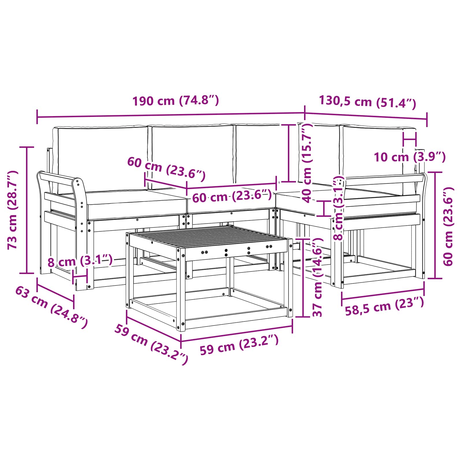 Outdoor Sofa Set 5 pcs Natural and Anthracite