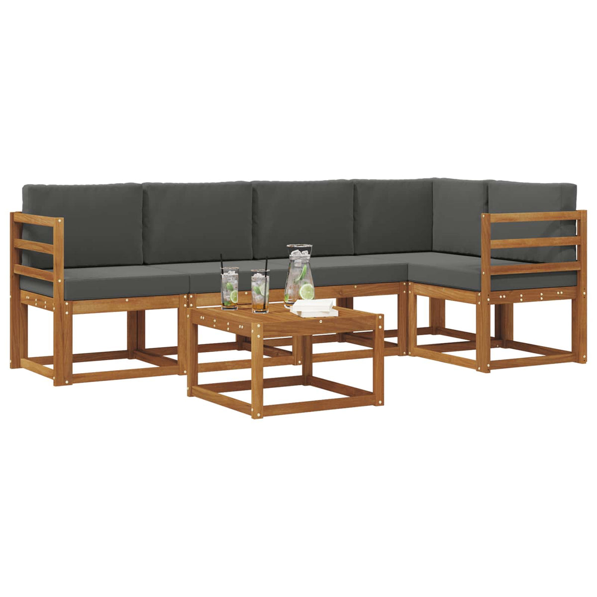 Outdoor Sofa Set with Cushion 6 pcs Natural and Anthracite