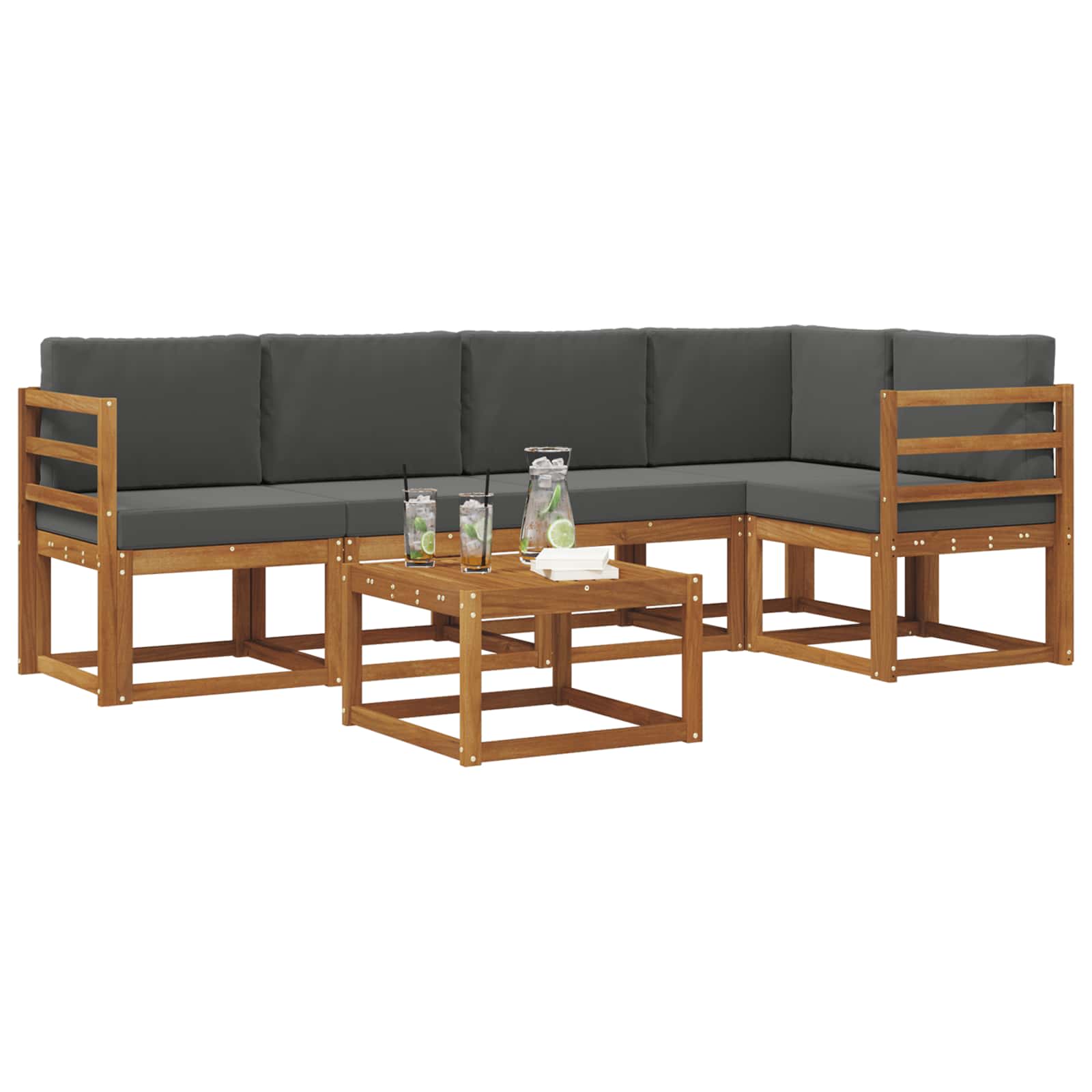 Outdoor Sofa Set with Cushion 6 pcs Natural and Anthracite