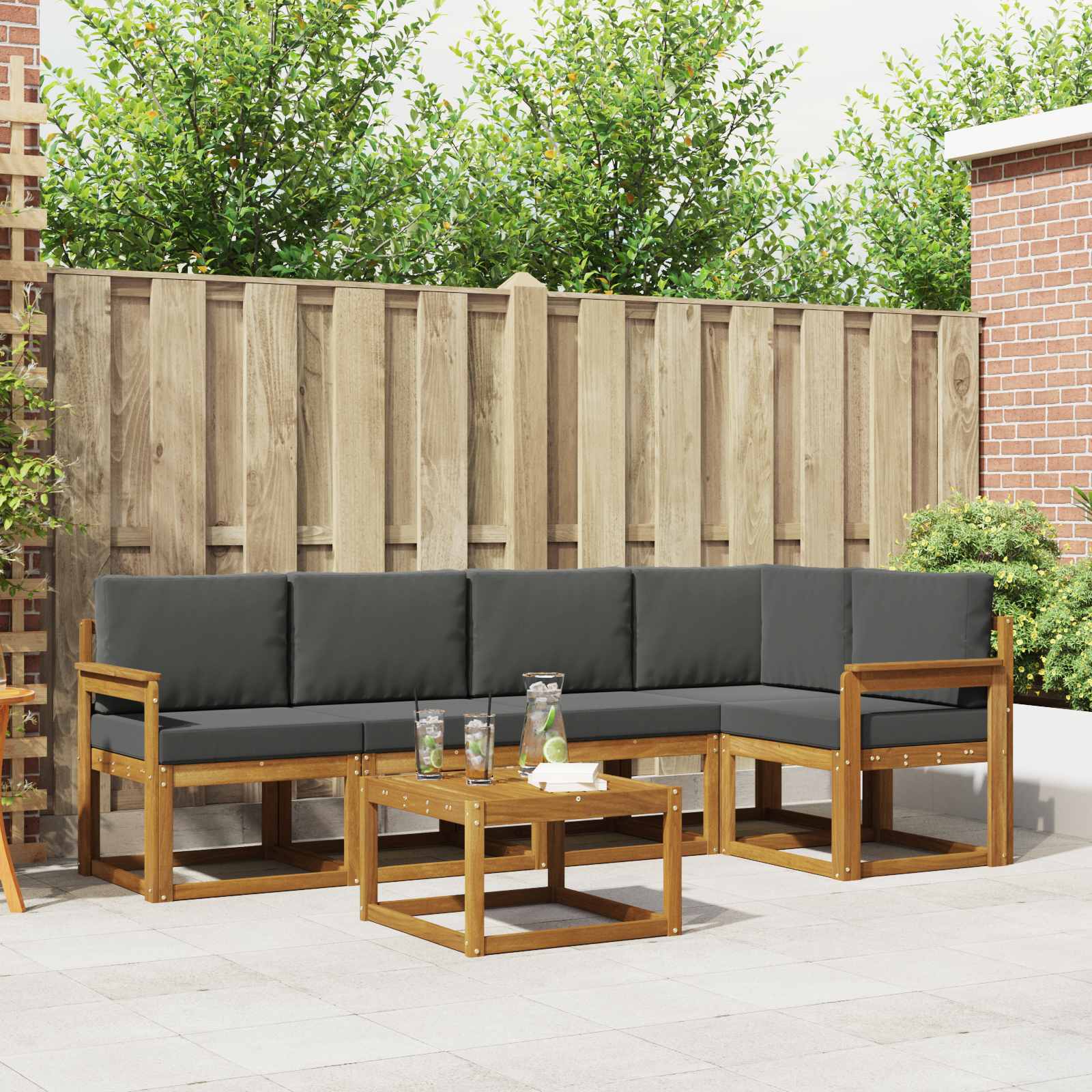 Outdoor Sofa Set with Cushion 6 pcs Natural and Anthracite