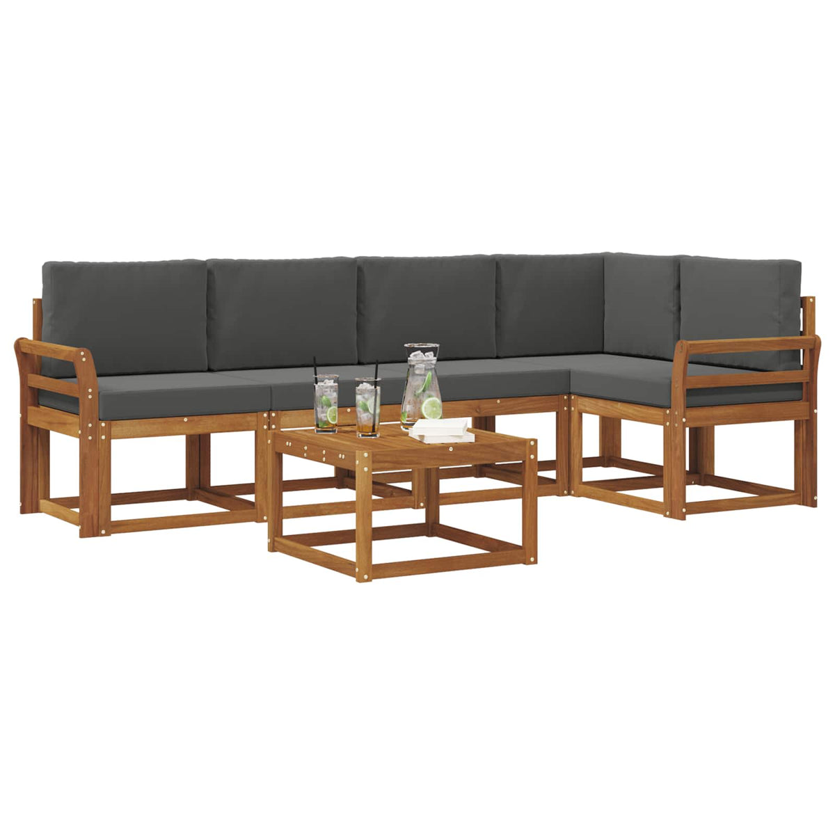 Outdoor Sofa Set with Cushion 6 pcs Natural and Anthracite