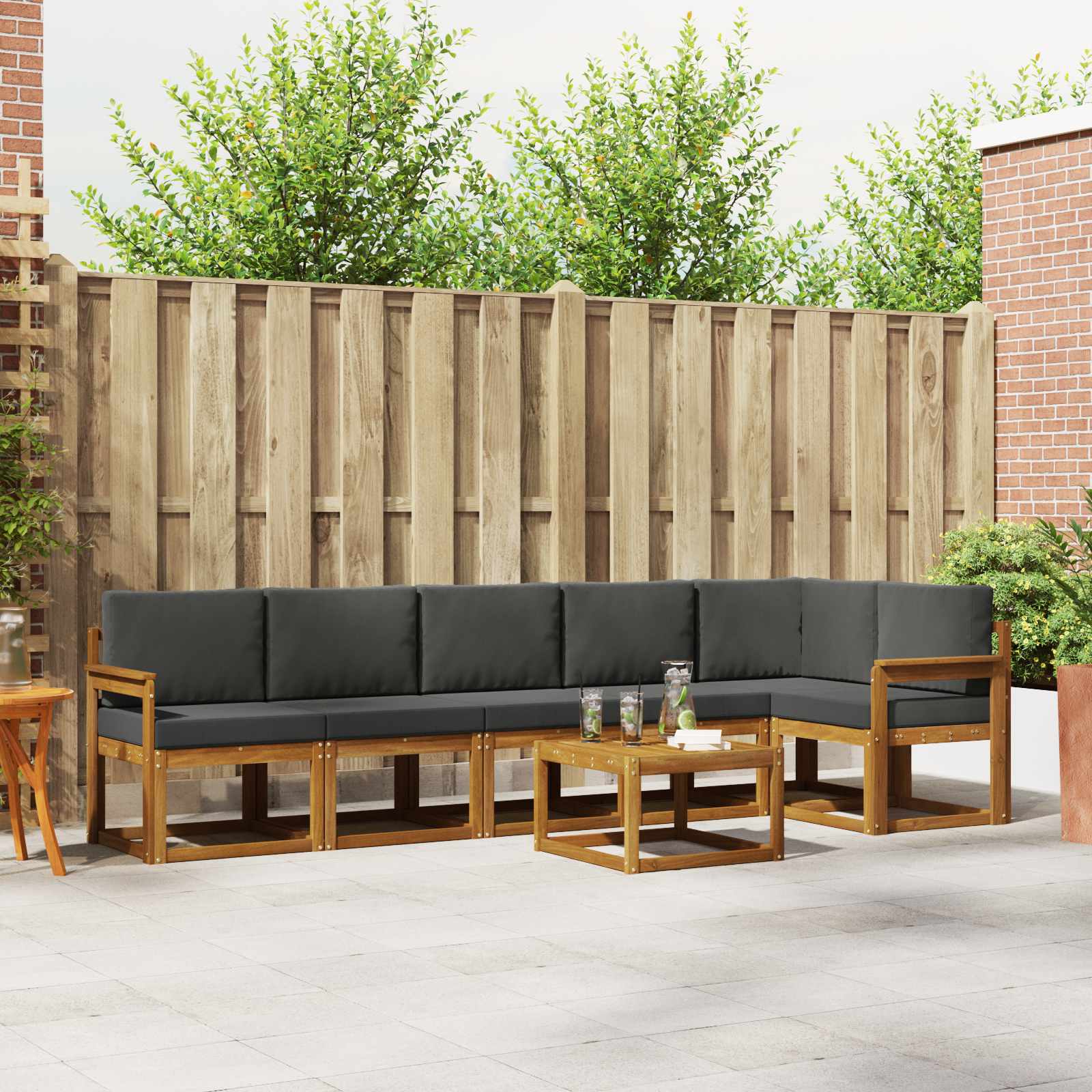 Outdoor Sofa Set with Cushion 7 pcs Natural and Anthracite
