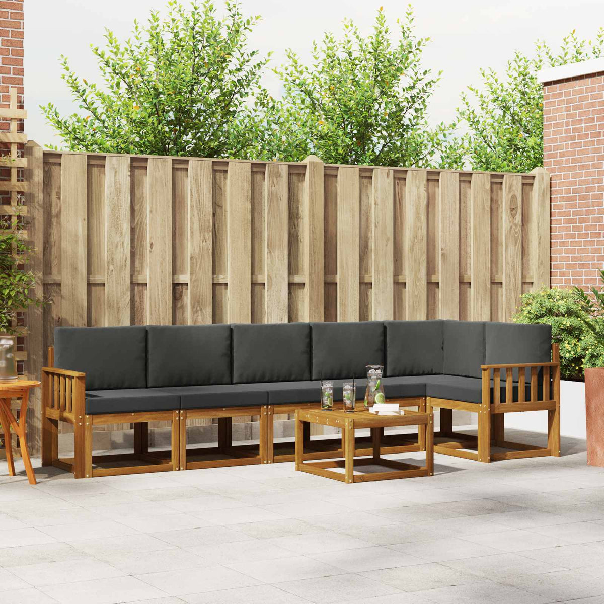 Outdoor Sofa Set with Cushion 7 pcs Natural and Anthracite
