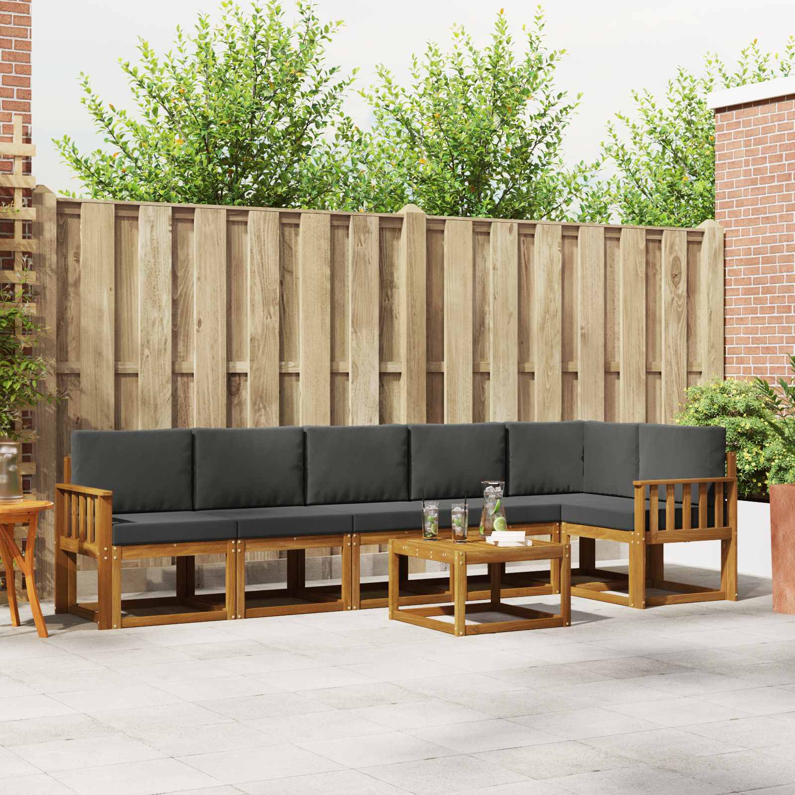 Outdoor Sofa Set with Cushion 7 pcs Natural and Anthracite