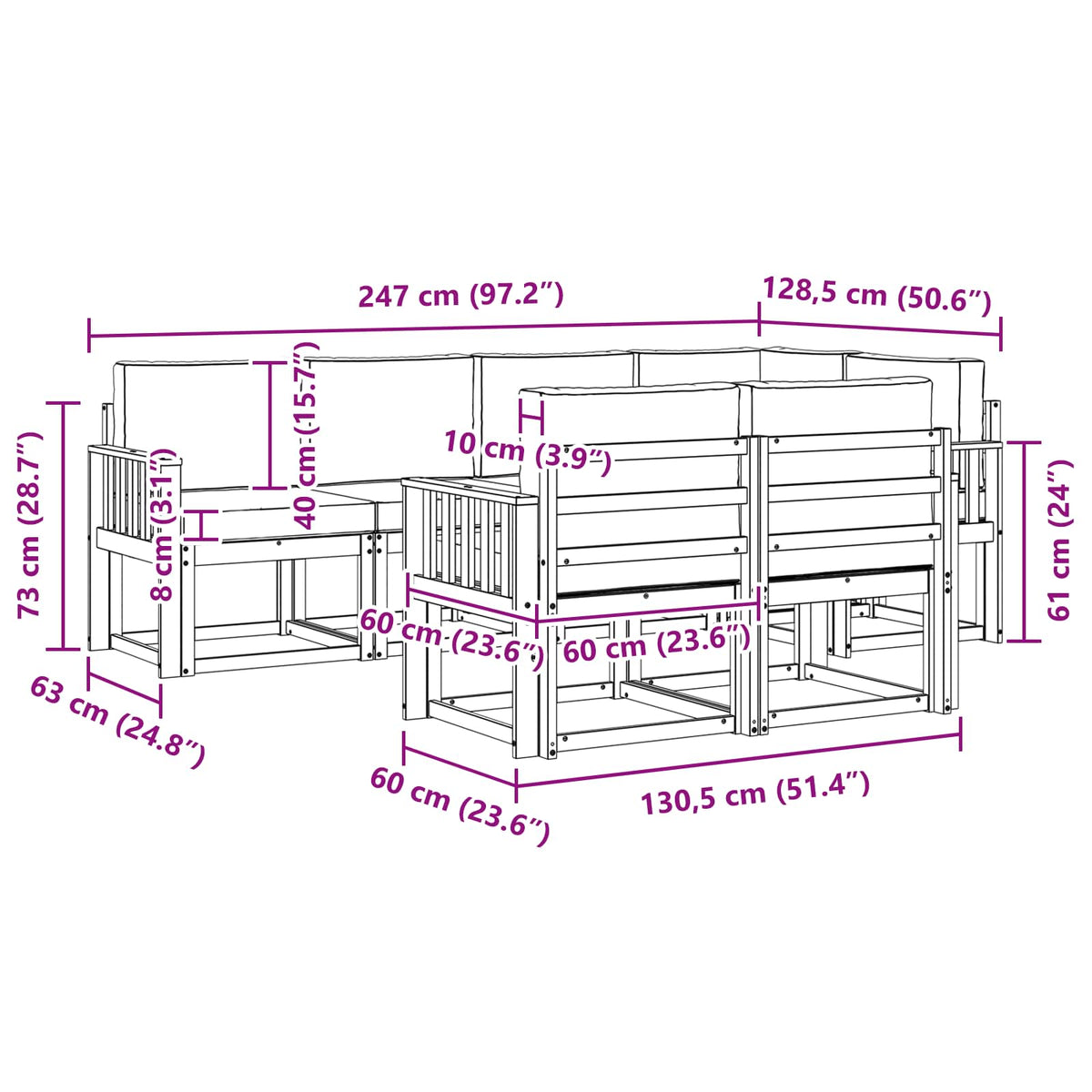 Outdoor Sofa Set with Cushion 7 pcs Natural and Anthracite
