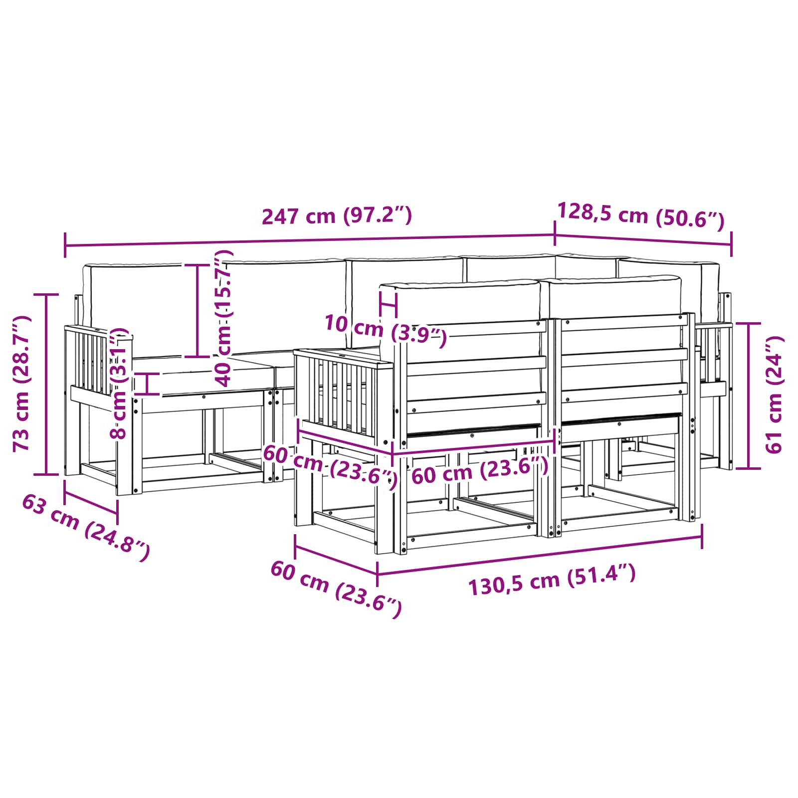 Outdoor Sofa Set with Cushion 7 pcs Natural and Anthracite