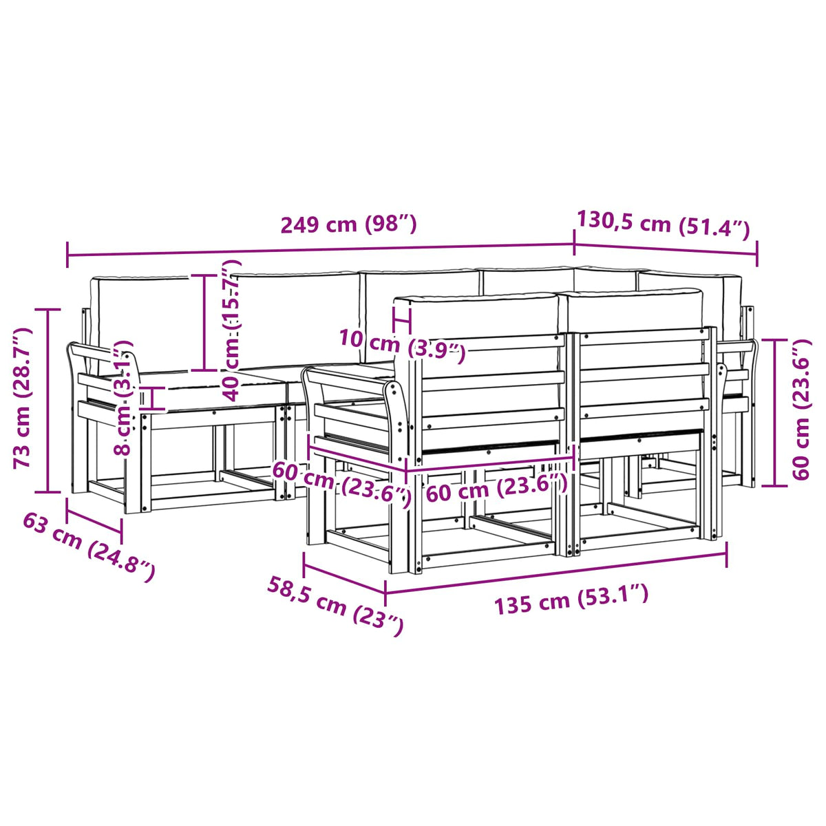 Outdoor Sofa Set with Cushion 7 pcs Natural and Anthracite