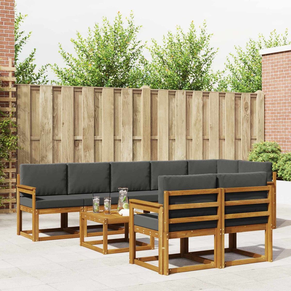 Outdoor Sofa Set 9 pcs Natural and Anthracite
