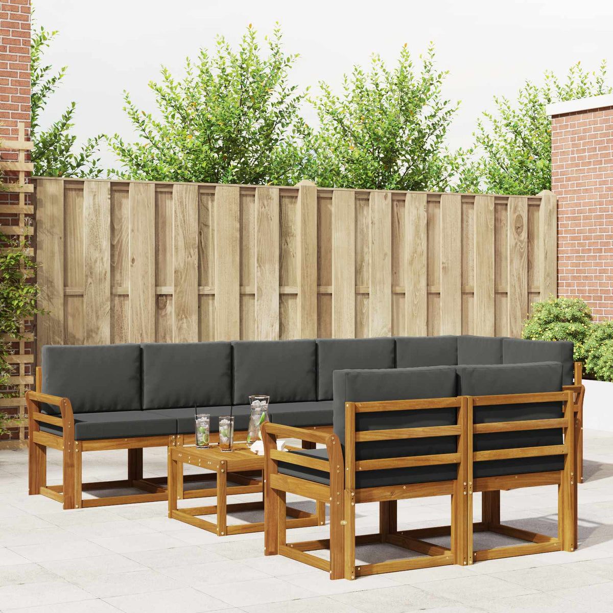 Outdoor Sofa Set 9 pcs Natural and Anthracite