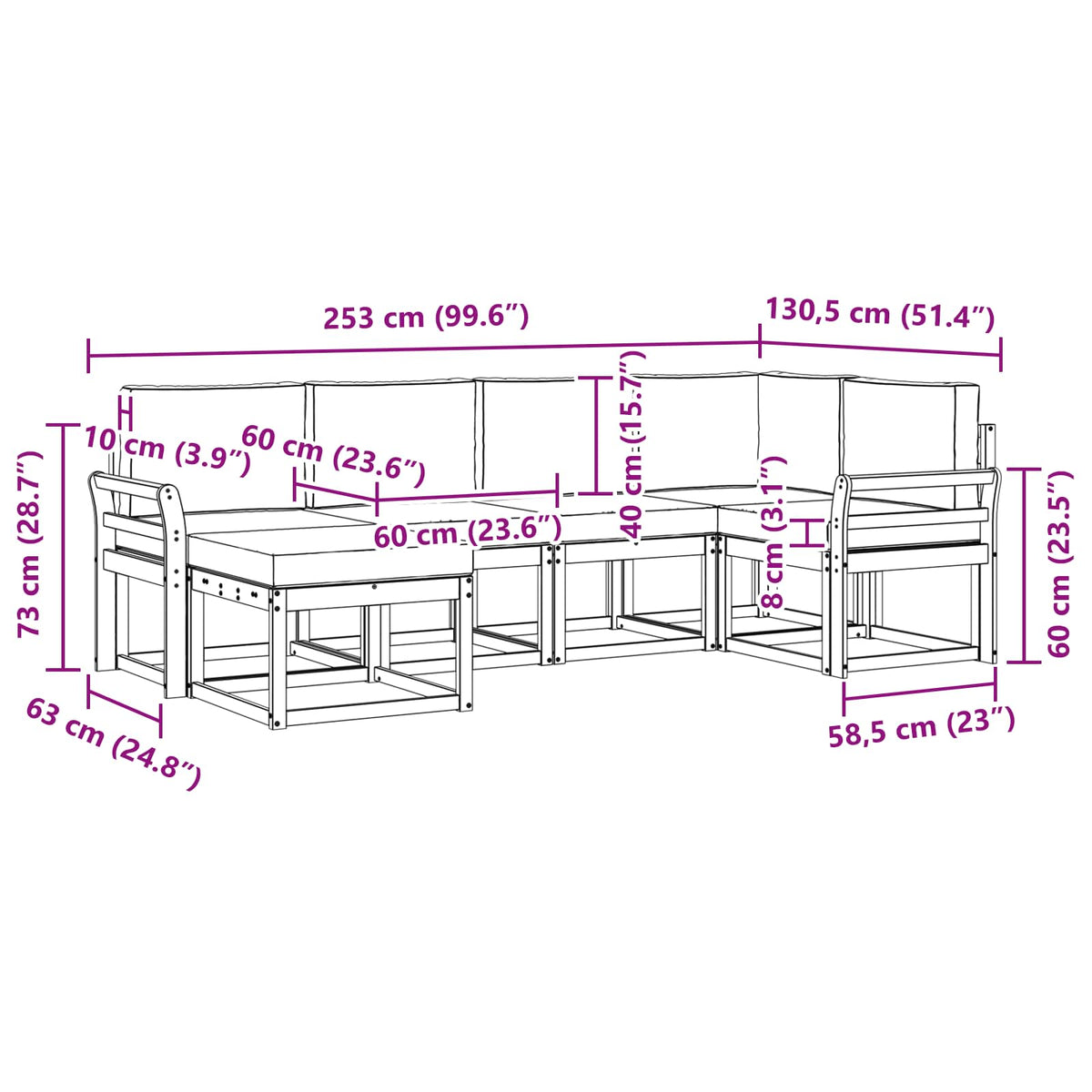 Outdoor Sofa Set with Cushion 6 pcs Natural and Anthracite