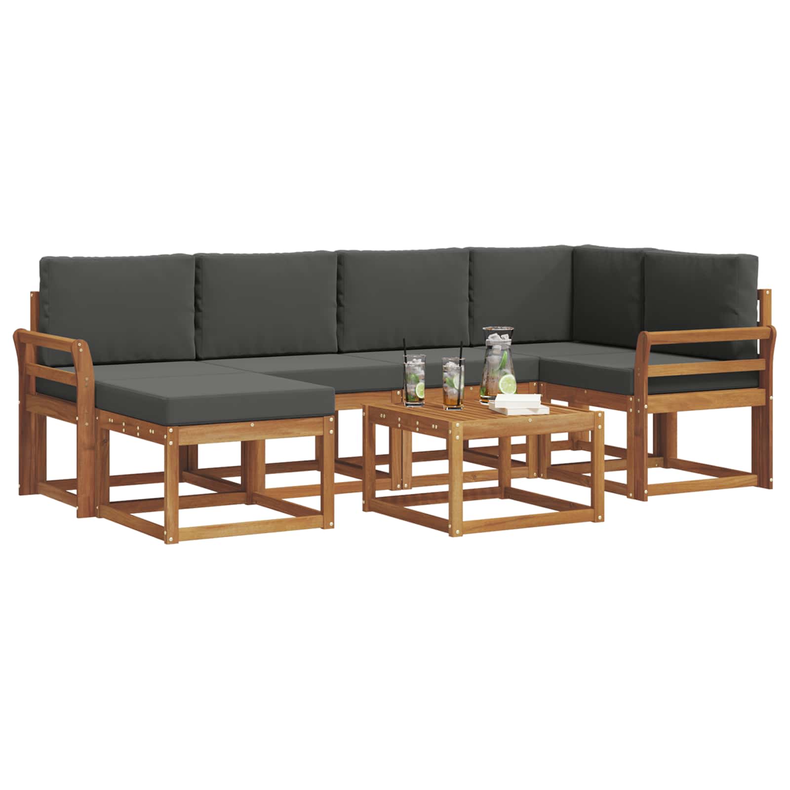 Outdoor Sofa Set with Cushion 7 pcs Natural and Anthracite