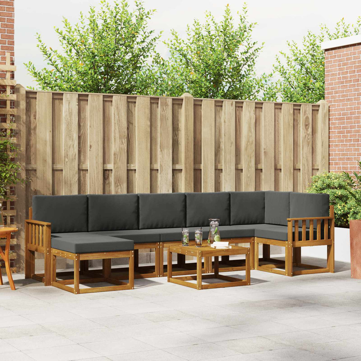 Outdoor Sofa Set with Cushion 8 pcs Natural and Anthracite