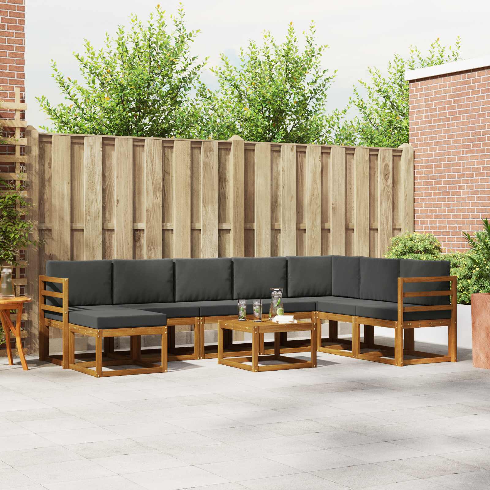 Outdoor Sofa Set with Cushion 9 pcs Natural and Anthracite