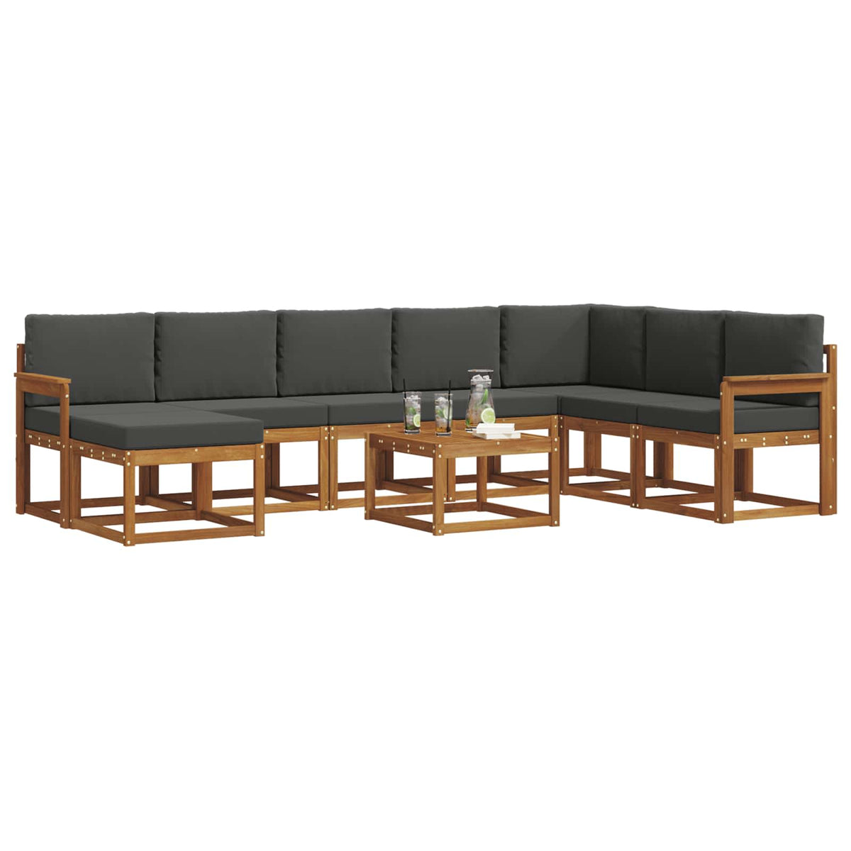 Outdoor Sofa Set with Cushion 9 pcs Natural and Anthracite