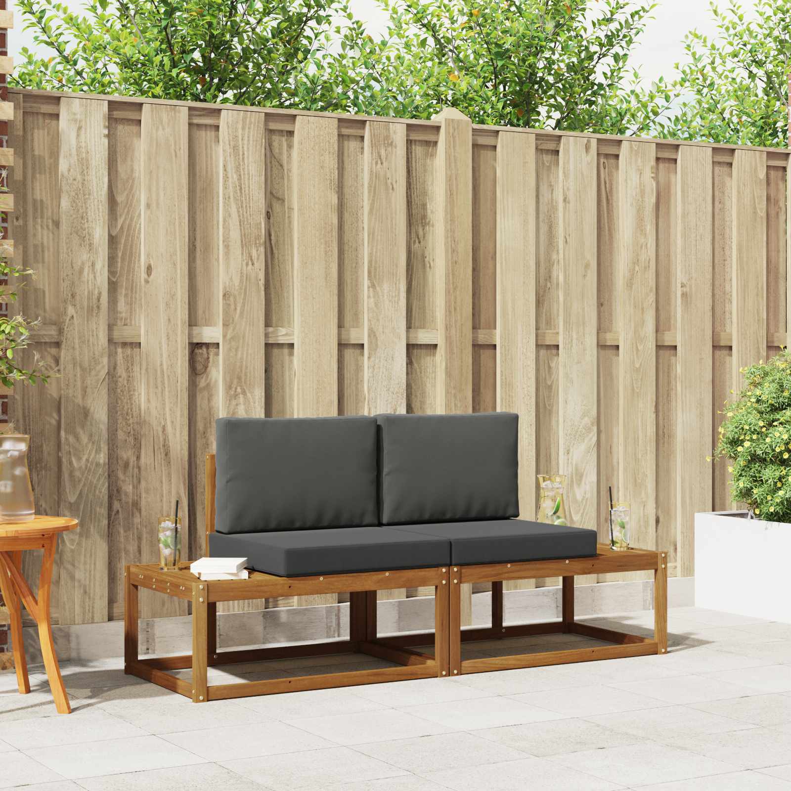 Outdoor Sofa Set 2 pcs Natural Solid Acacia Wood and Polyester
