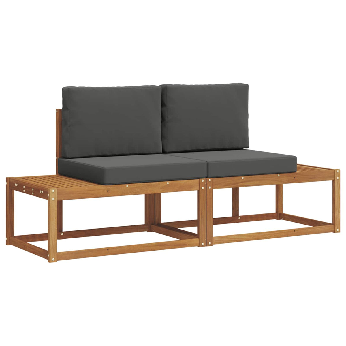 Outdoor Sofa Set 2 pcs Natural Solid Acacia Wood and Polyester