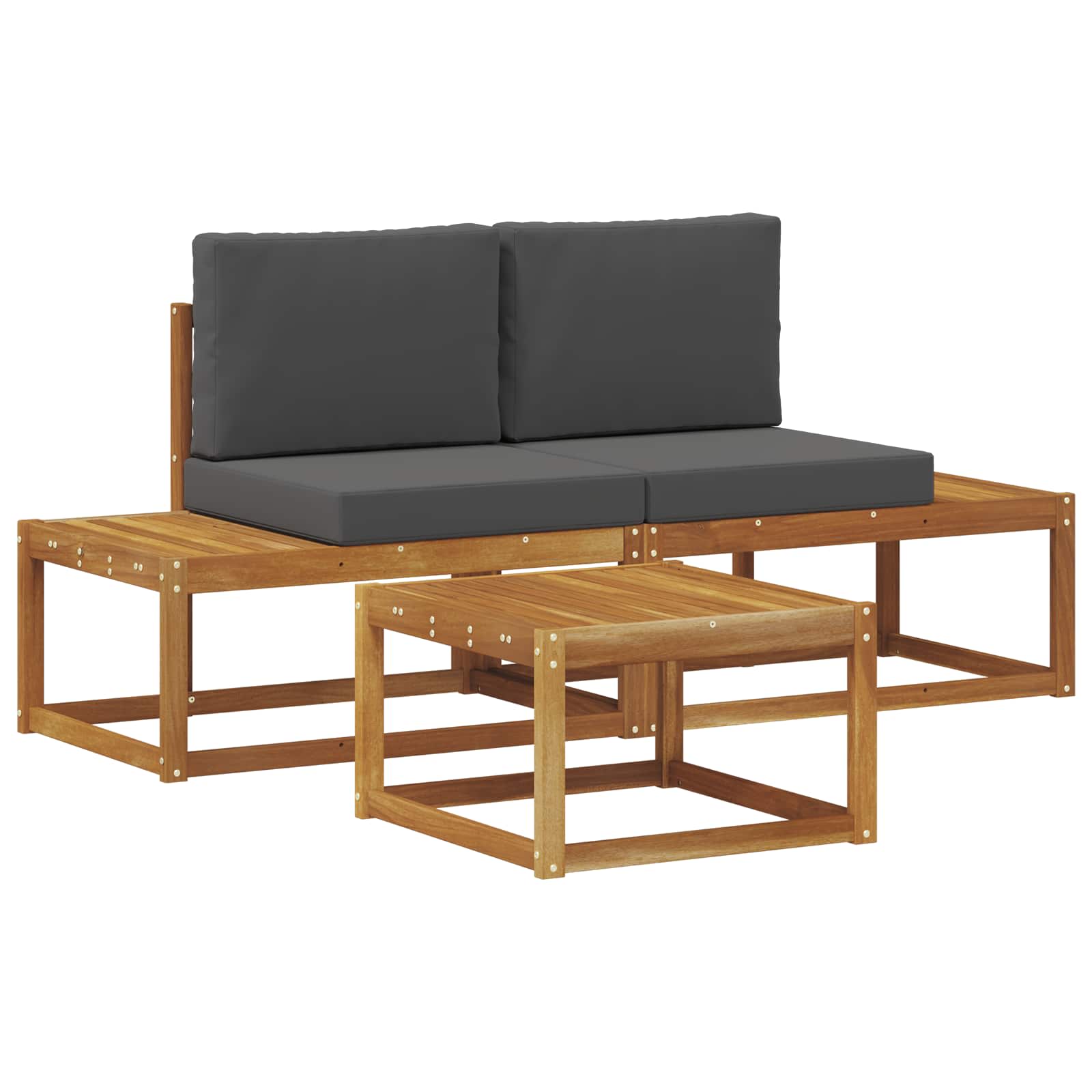 Outdoor Sofa Set 3 pcs Natural Solid Acacia Wood and Polyester
