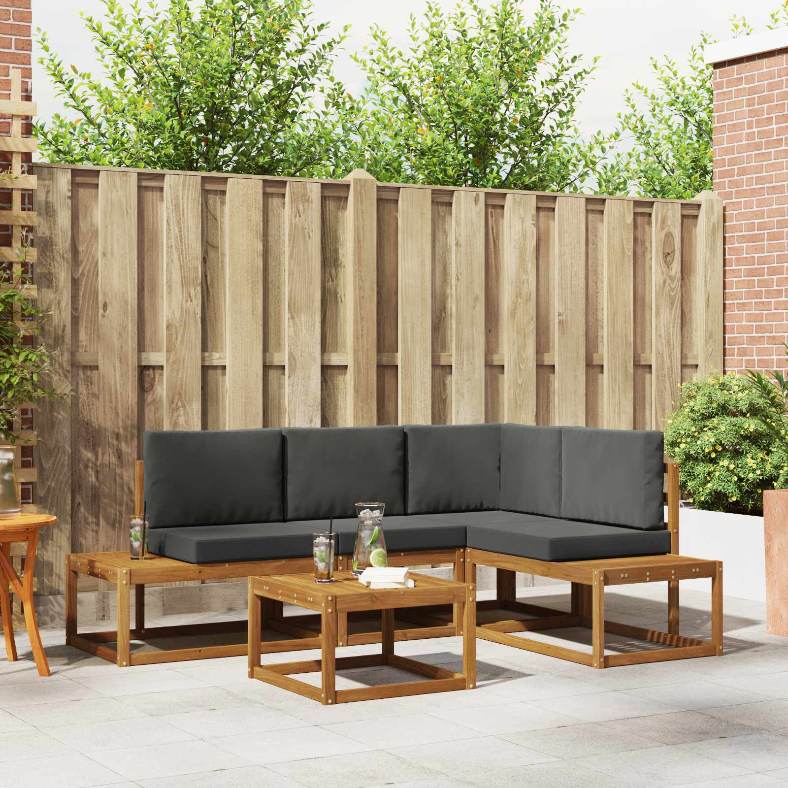 Outdoor Sofa Set with Cushion 5 Piece Natural and Anthracite