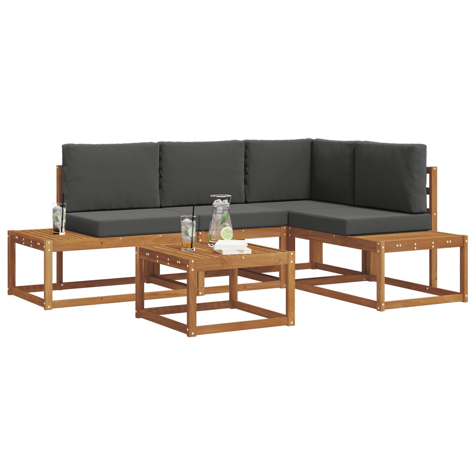 Outdoor Sofa Set with Cushion 5 Piece Natural and Anthracite