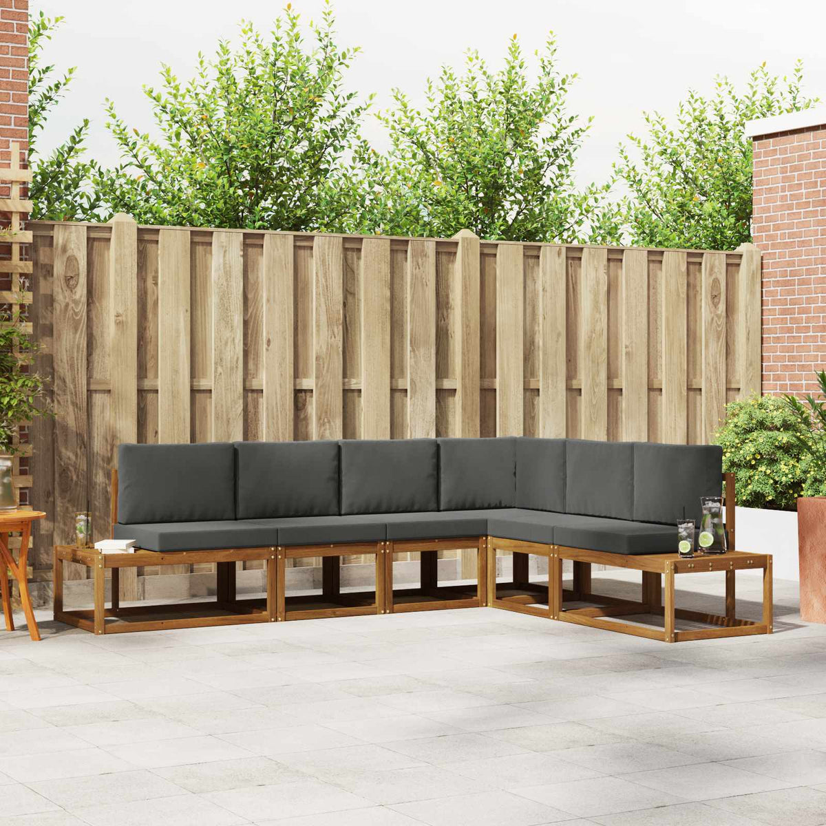 Outdoor Sofa Set with Cushion 6 Piece Natural and Anthracite