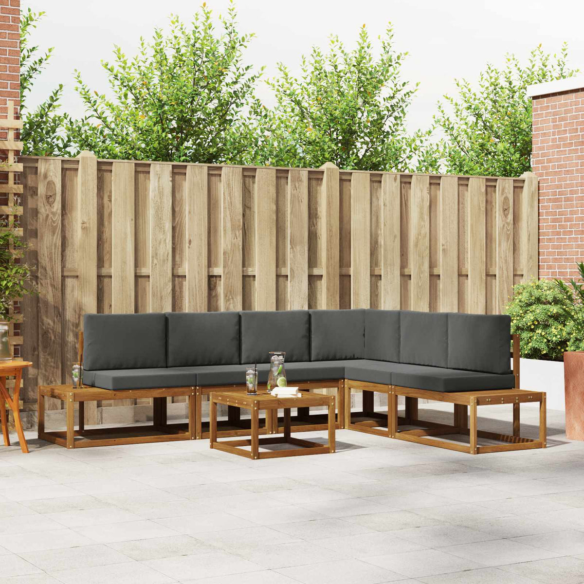 Outdoor Sofa Set with Cushion 7 Piece Natural and Anthracite