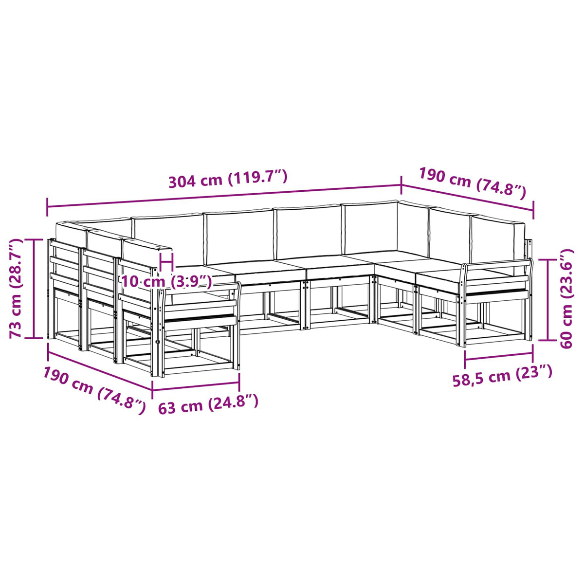 Outdoor Sofa Set with Cushion 9 pcs Natural and Anthracite