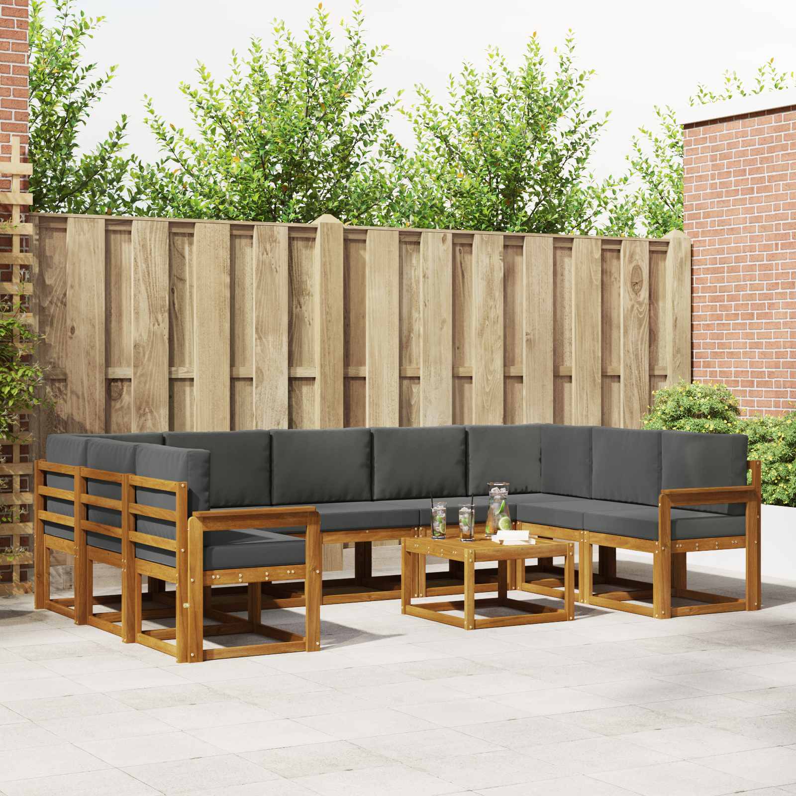 Outdoor Sofa Set with Cushion 10 pcs Natural and Anthracite