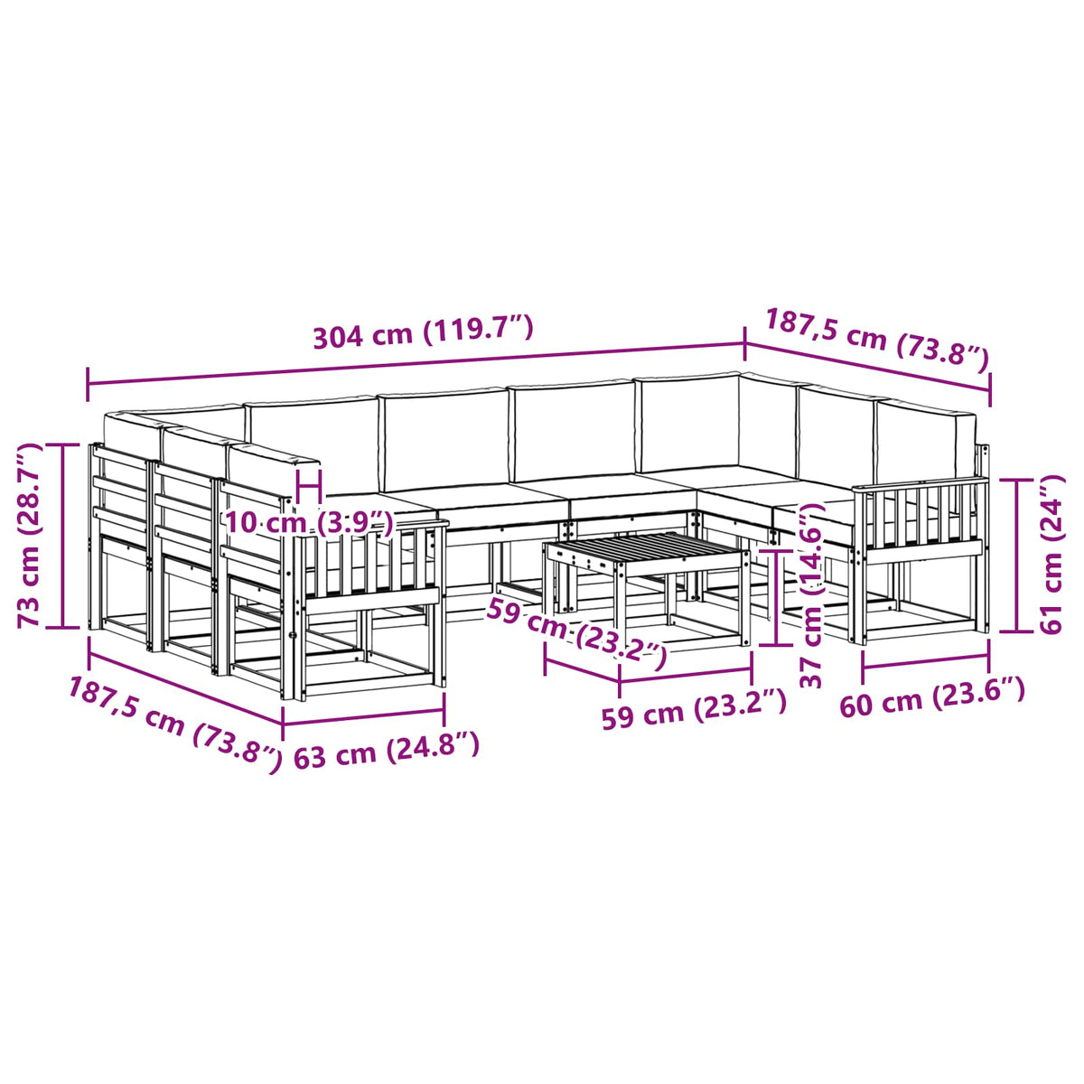 Outdoor Sofa Set with Cushion 10 pcs Natural and Anthracite