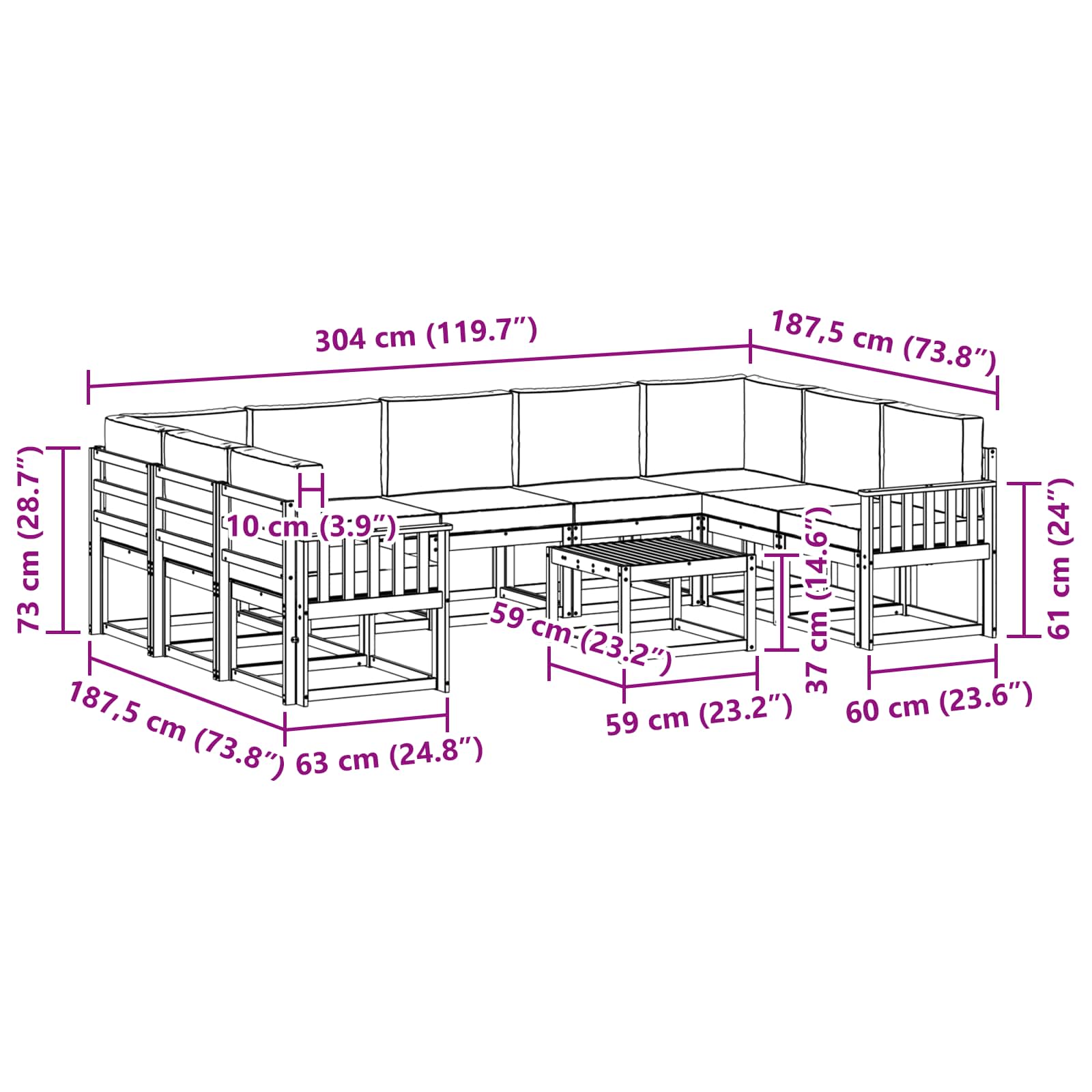 Outdoor Sofa Set with Cushion 10 pcs Natural and Anthracite